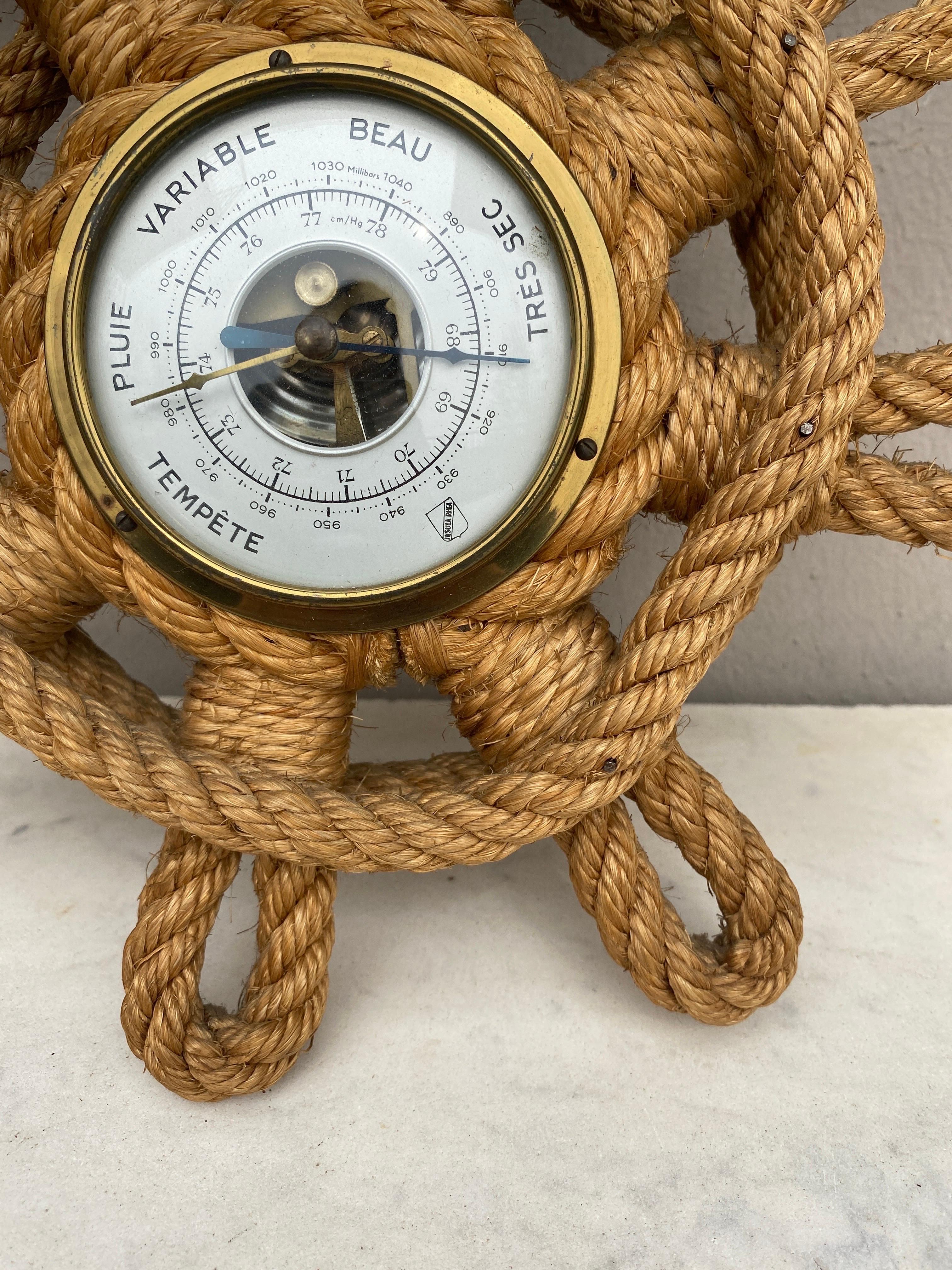French Mid-Century Rope Barometer Adrien Audoux & Frida Minet For Sale