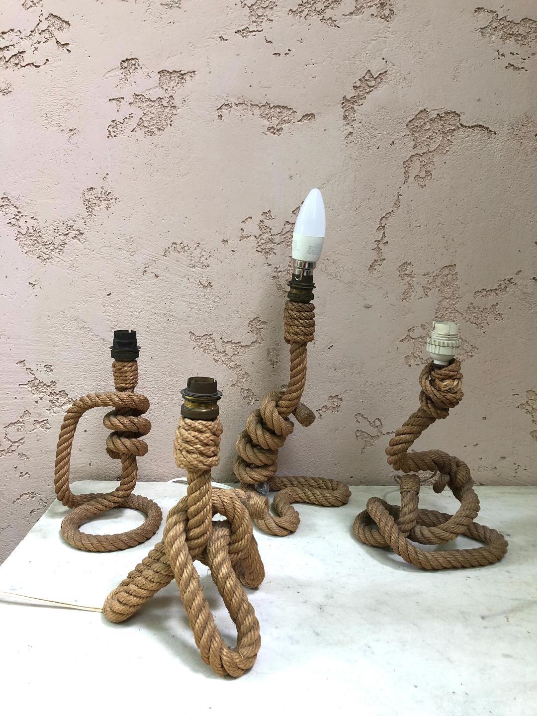 Mid-Century Rope Bottle Lamp Adrien Audoux and Frida Minet, circa 1960 In Good Condition In Austin, TX