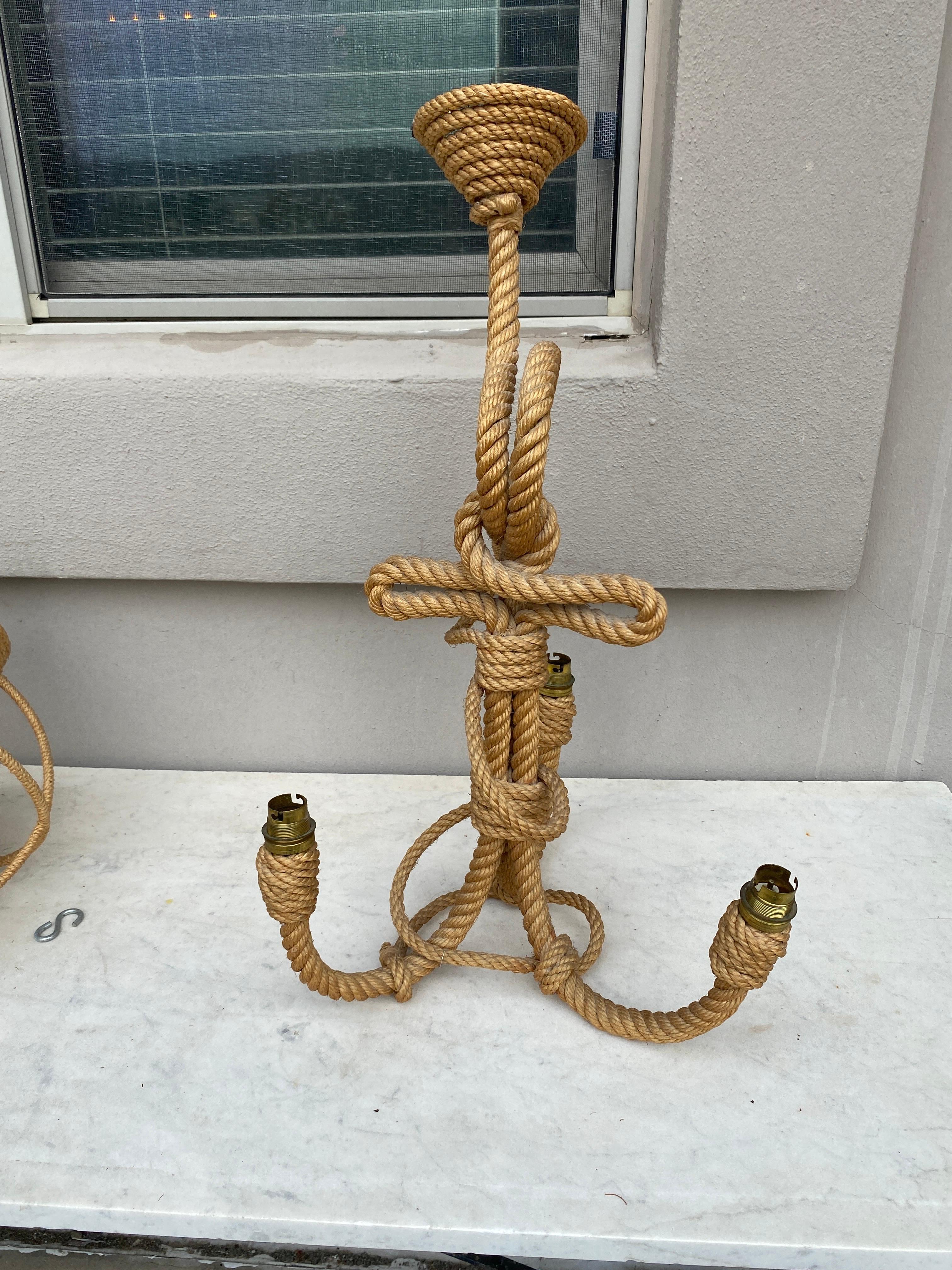 Rope lantern chandelier Audoux Minet, circa 1960.
Nautical style.