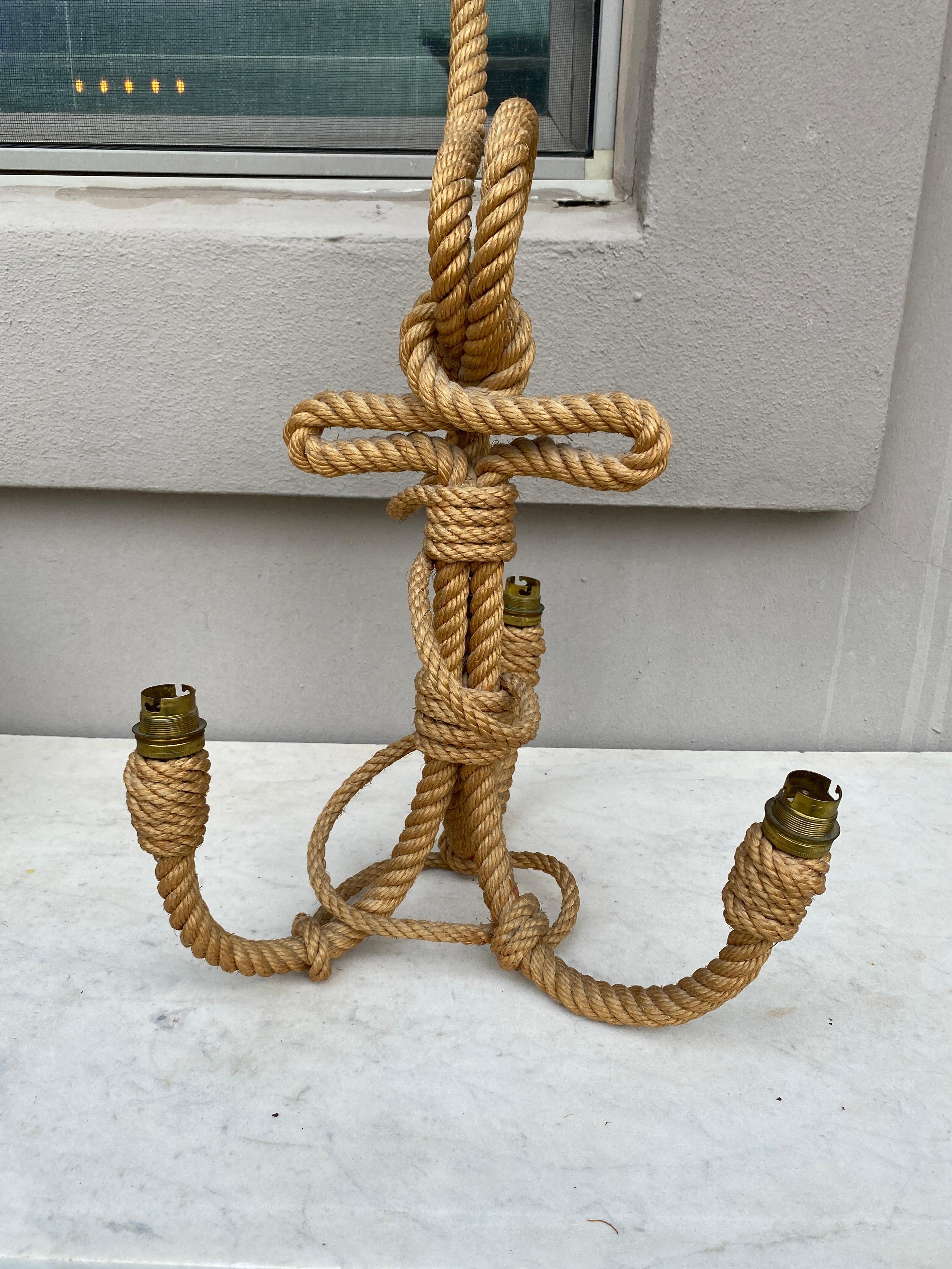 Mid-Century Modern  Mid-Century Rope Chandelier Adrien Audoux & Frida Minet  For Sale