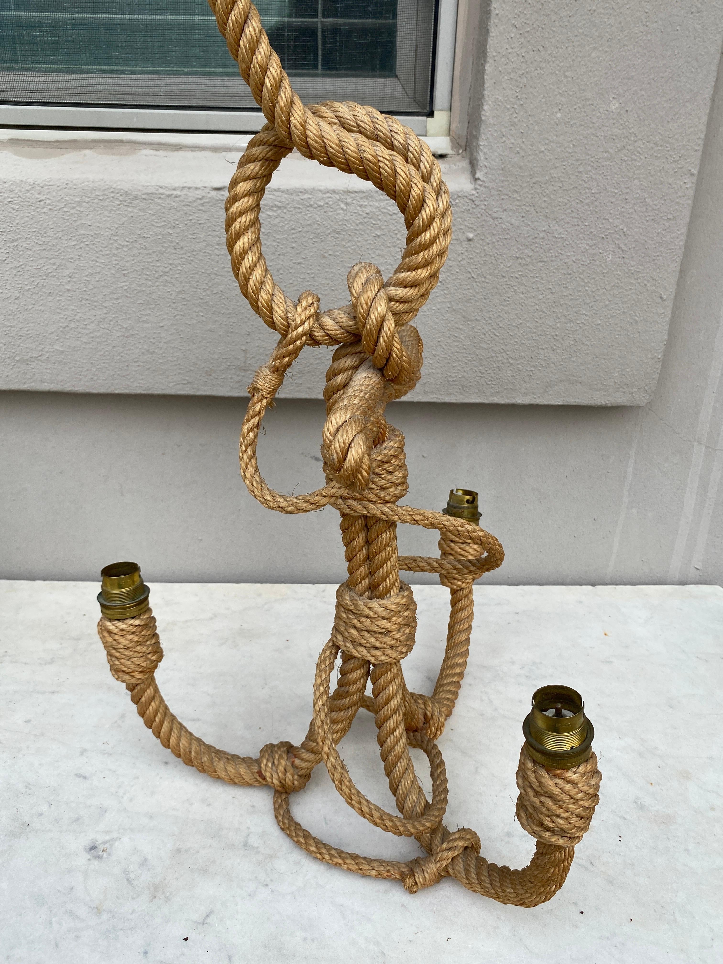 French  Mid-Century Rope Chandelier Adrien Audoux & Frida Minet  For Sale