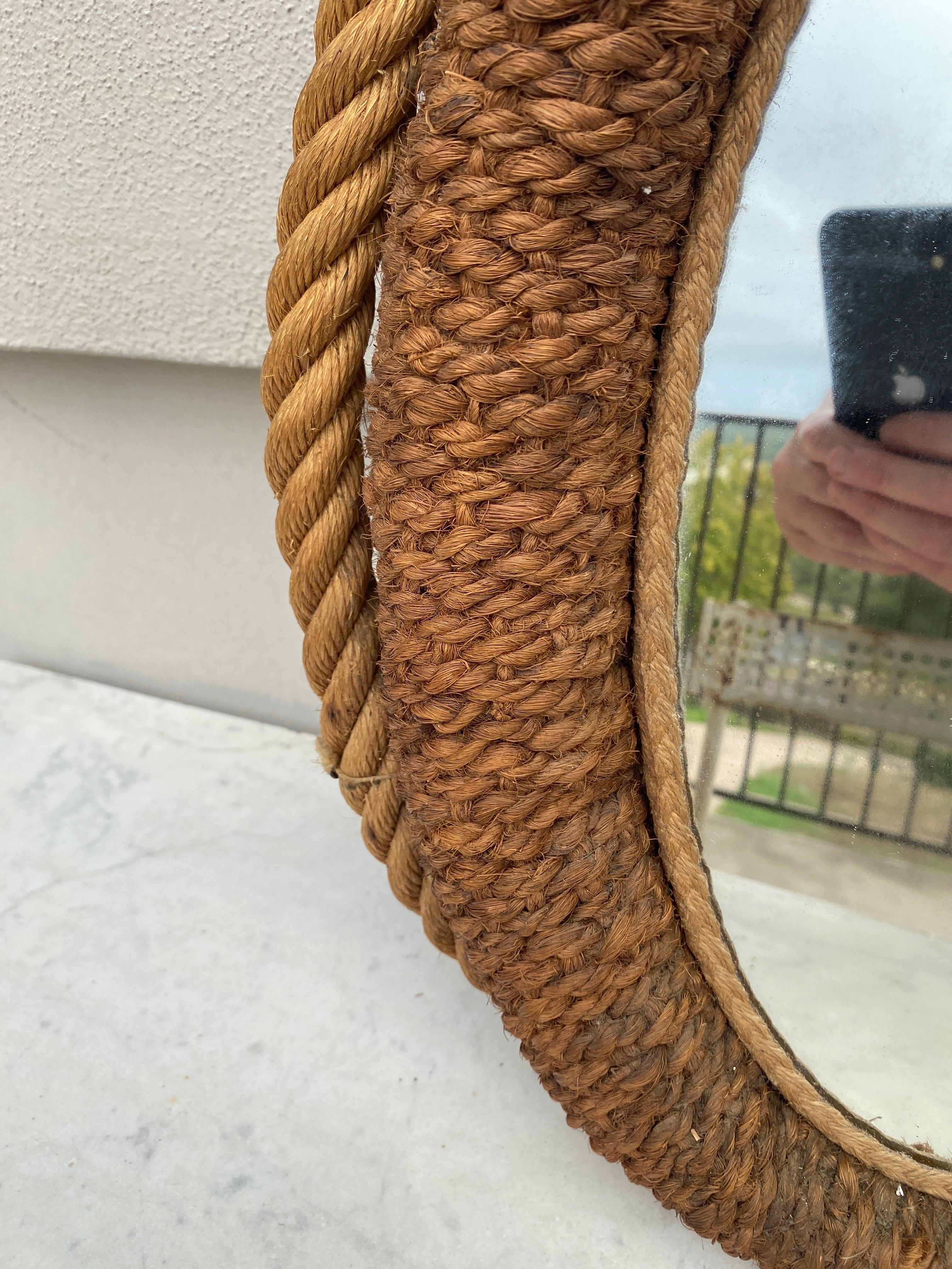 Large Mid-Century Rope Horse Yoke Mirror Adrien Audoux and Frida Minet.
Height / 28.5inches.