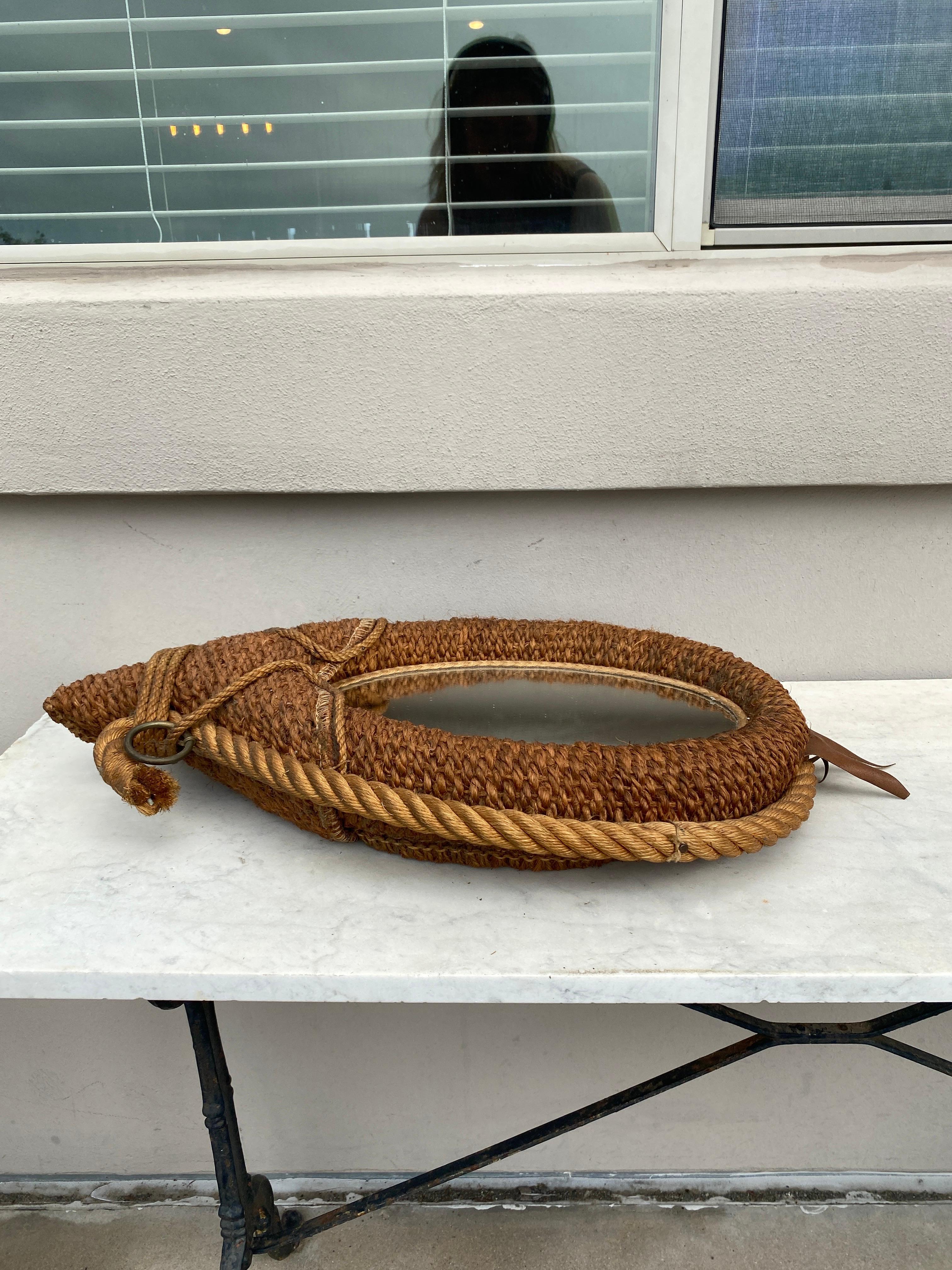 Mid-Century Rope Horse Yoke Mirror Adrien Audoux & Frida Minet In Good Condition For Sale In Austin, TX