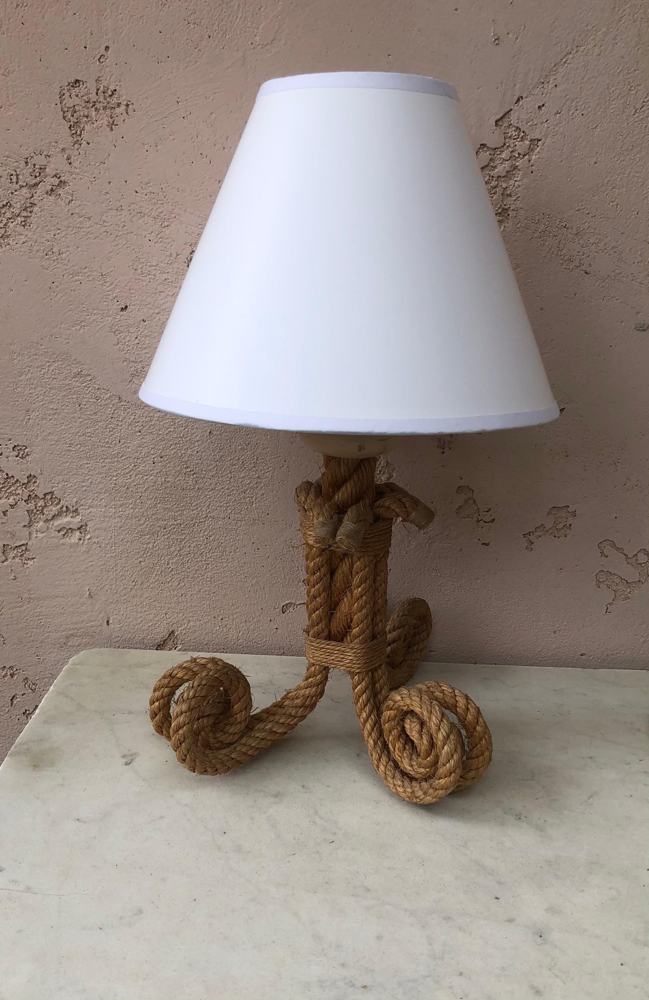 Mid century rope lamp by Audoux Minet.
Measures: Height / 15.3 inches.
Included shade diameter 6.5 inches.