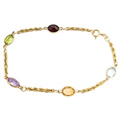 Mid-Century Rope Link Multi-Gemstone Bracelet in 14k Yellow Gold