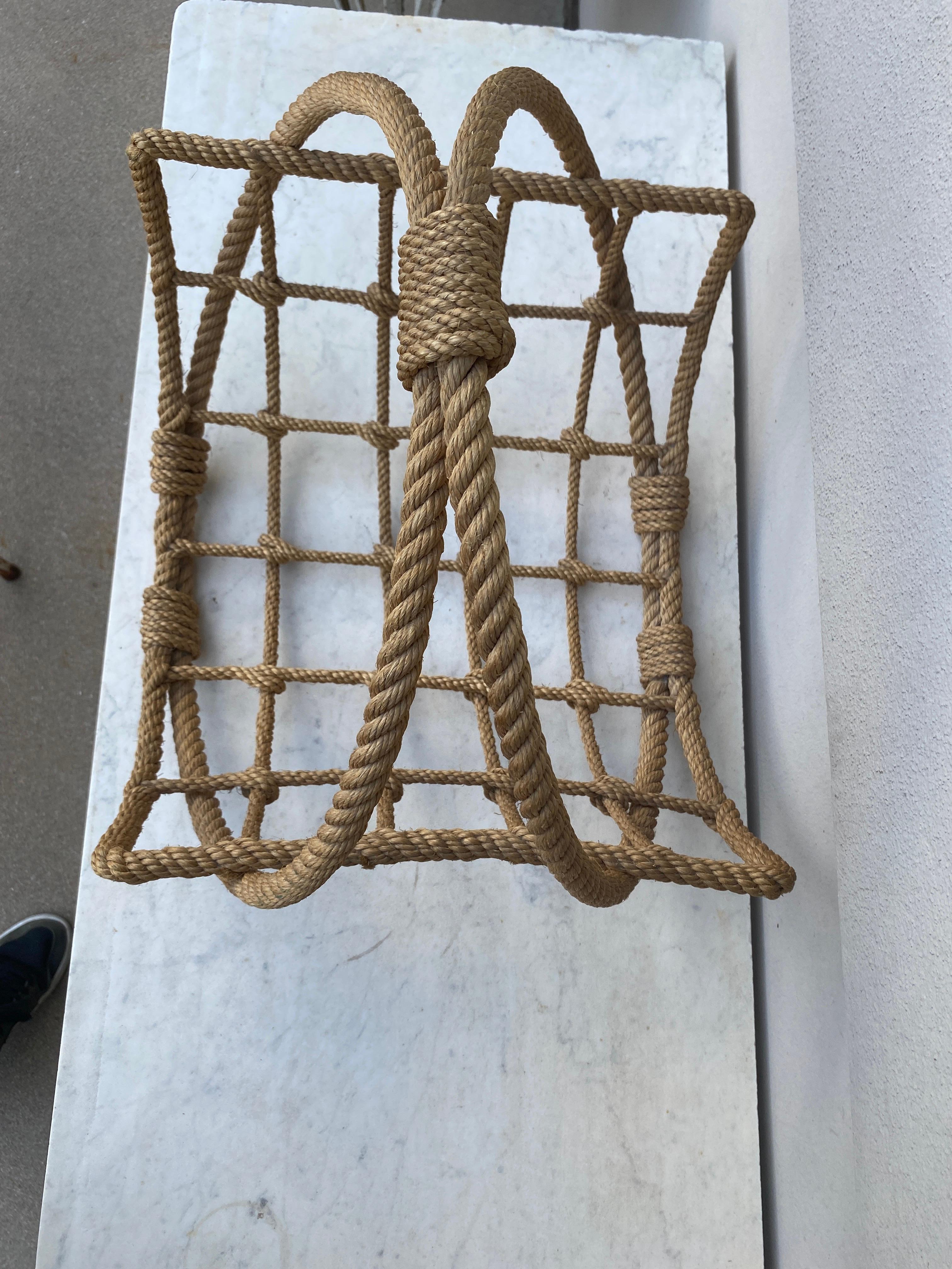 Mid-Century Rope Log Basket Adrien Audoux & Frida Minet In Good Condition In Austin, TX