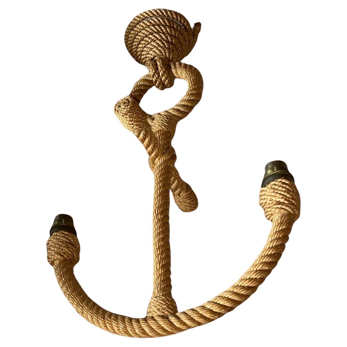 French Mid-Century Rope Nautical Anchor Chandelier Adrien Audoux & Frida Minet For Sale
