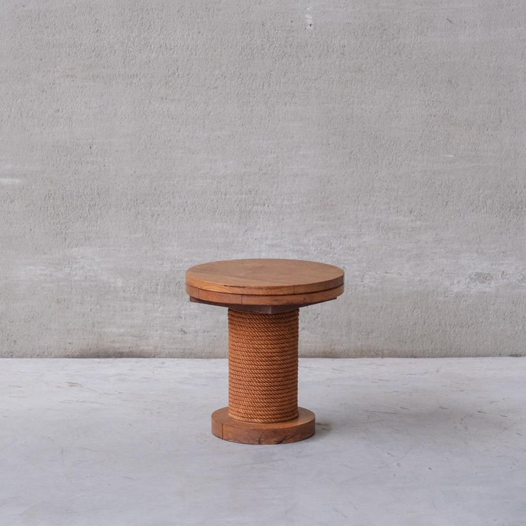 Midcentury Rope Oak French Stool or Side Table For Sale at 1stDibs
