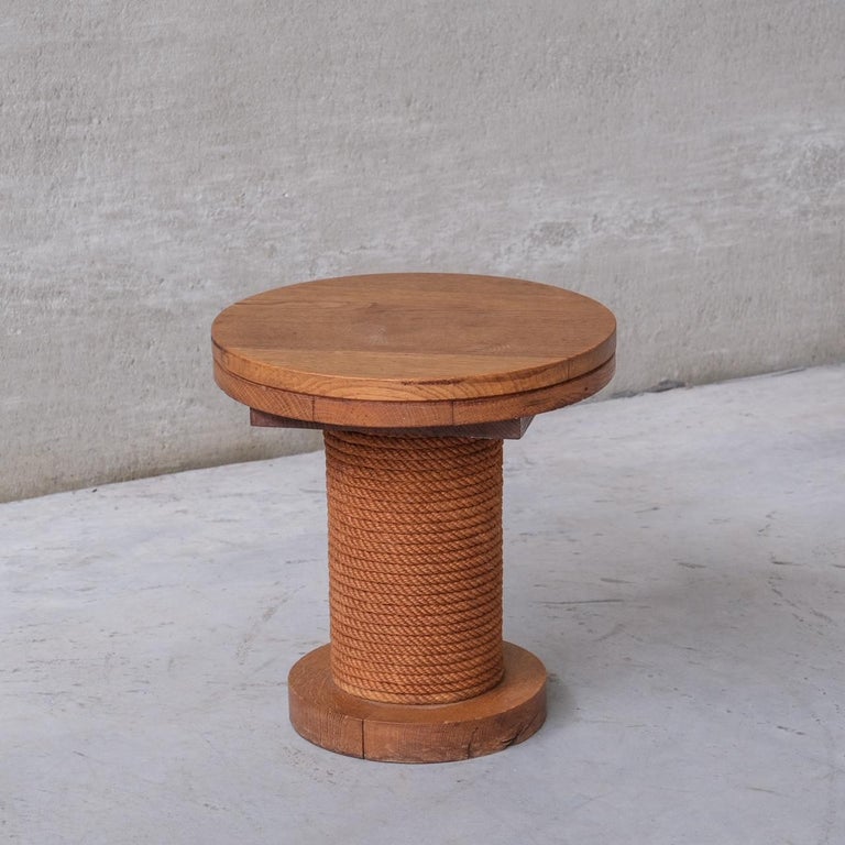 Midcentury Rope Oak French Stool or Side Table For Sale at 1stDibs