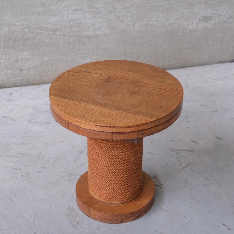 Midcentury Rope Oak French Stool or Side Table For Sale at 1stDibs