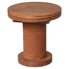Midcentury Rope Oak French Stool or Side Table