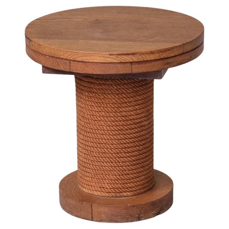 Midcentury Rope Oak French Stool or Side Table For Sale at 1stDibs