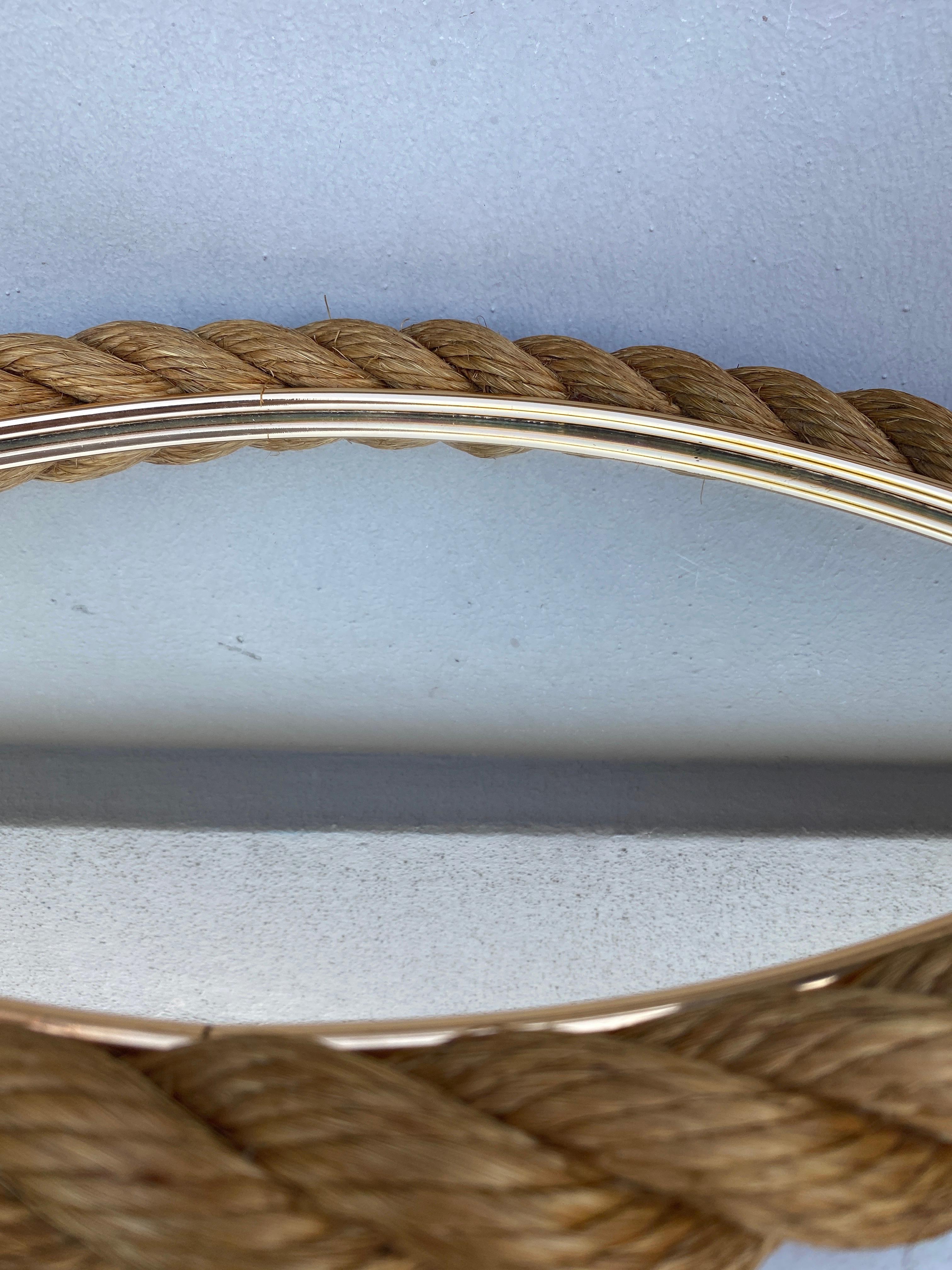 Ovaler Seilspiegel aus der Jahrhundertmitte Adrien Audoux & Frida Minet (Moderne der Mitte des Jahrhunderts) im Angebot