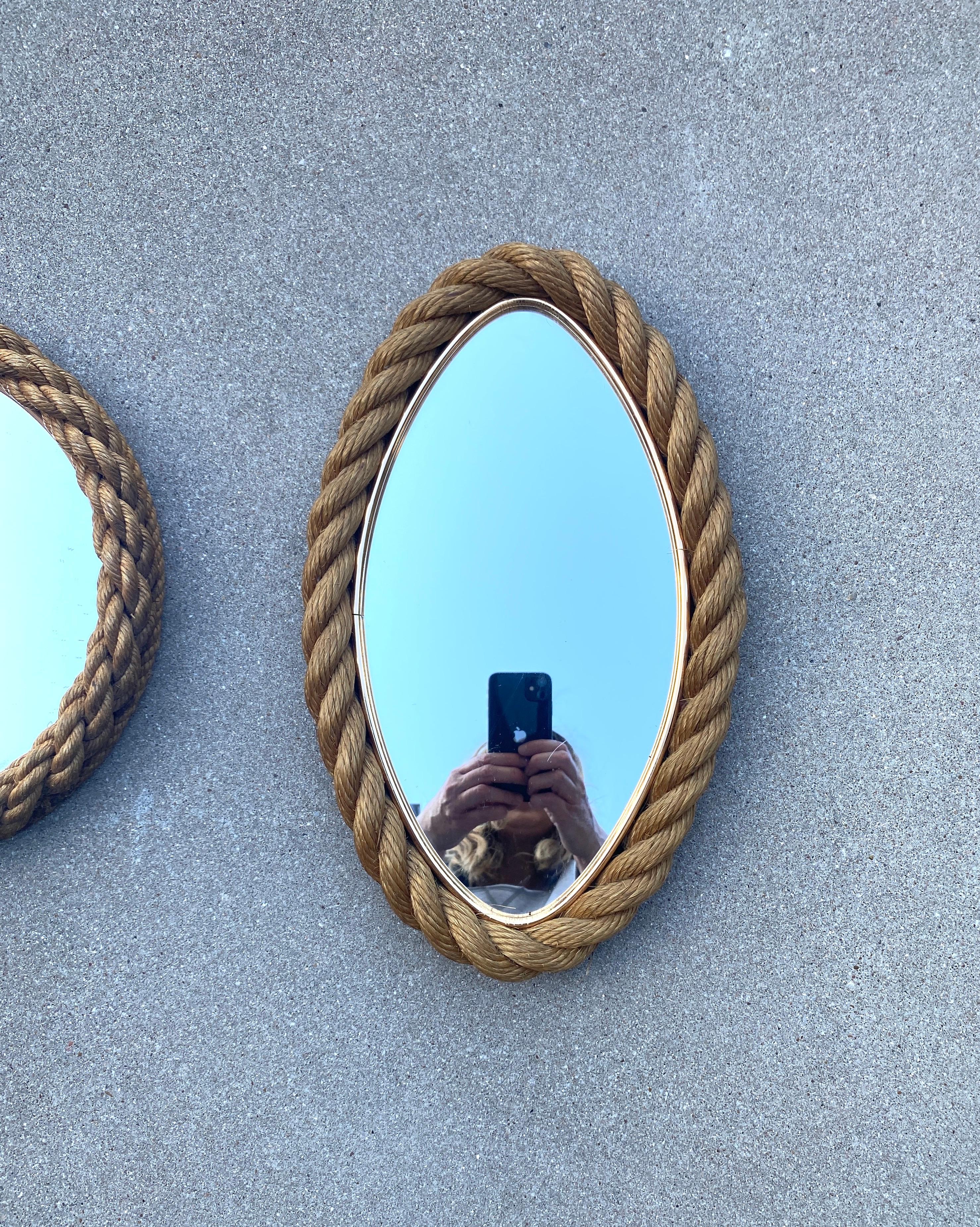 French Mid-Century Rope Oval Mirror Adrien Audoux & Frida Minet For Sale
