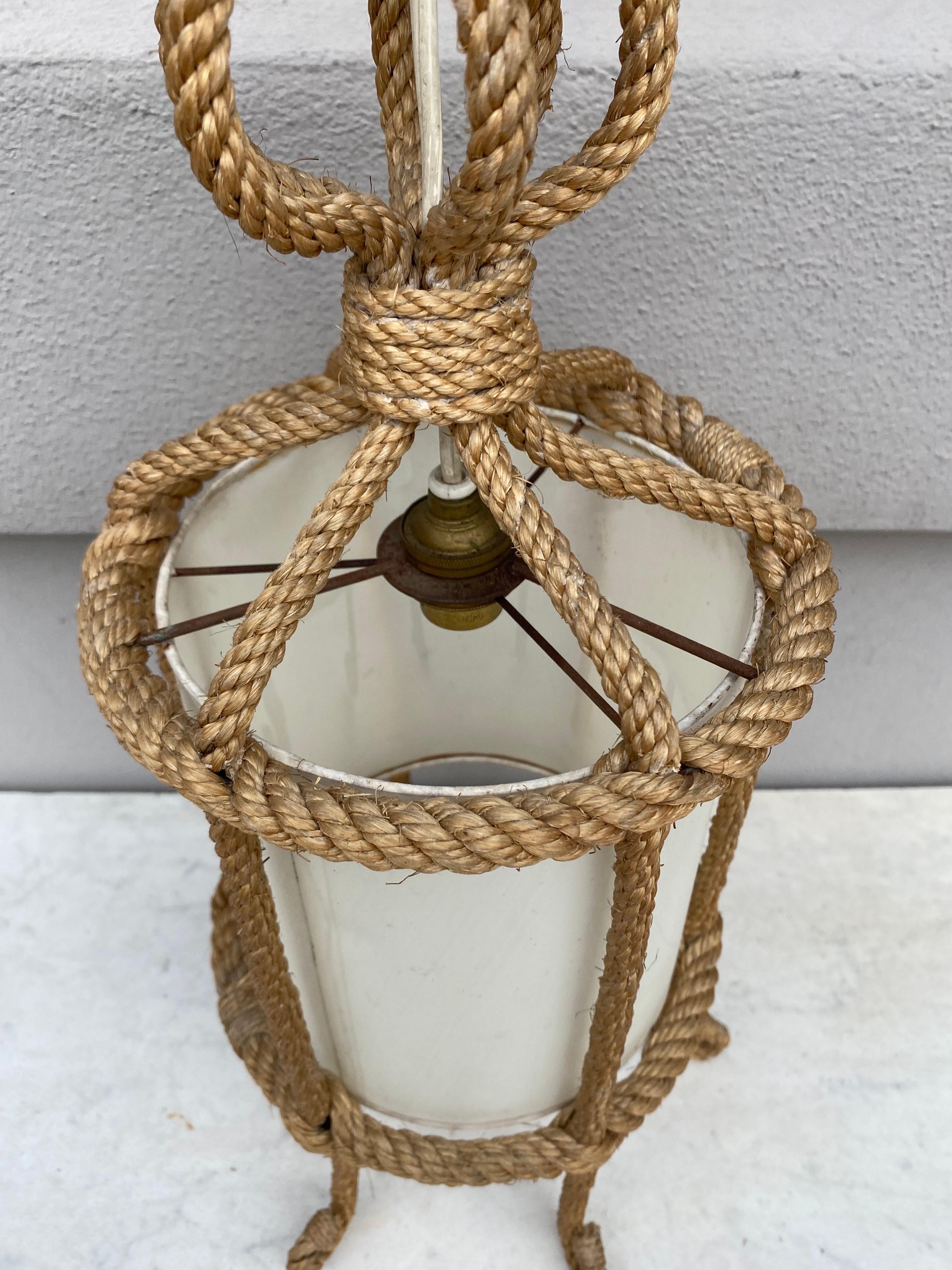 French Mid-Century Rope Pendant Adrien Audoux & Frida Minet For Sale