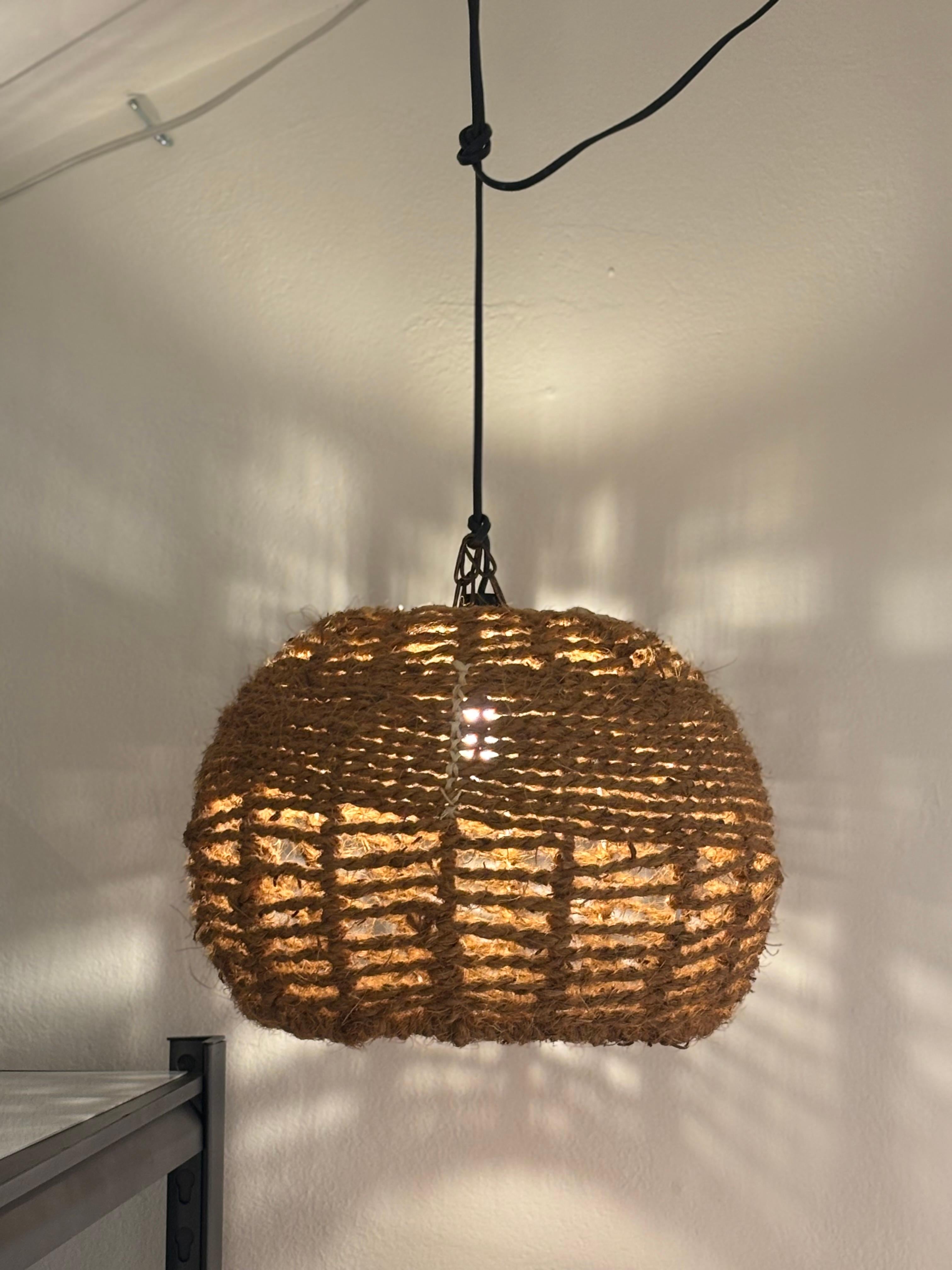 Late 20th Century Mid Century Rope Pendant, France 1970s For Sale