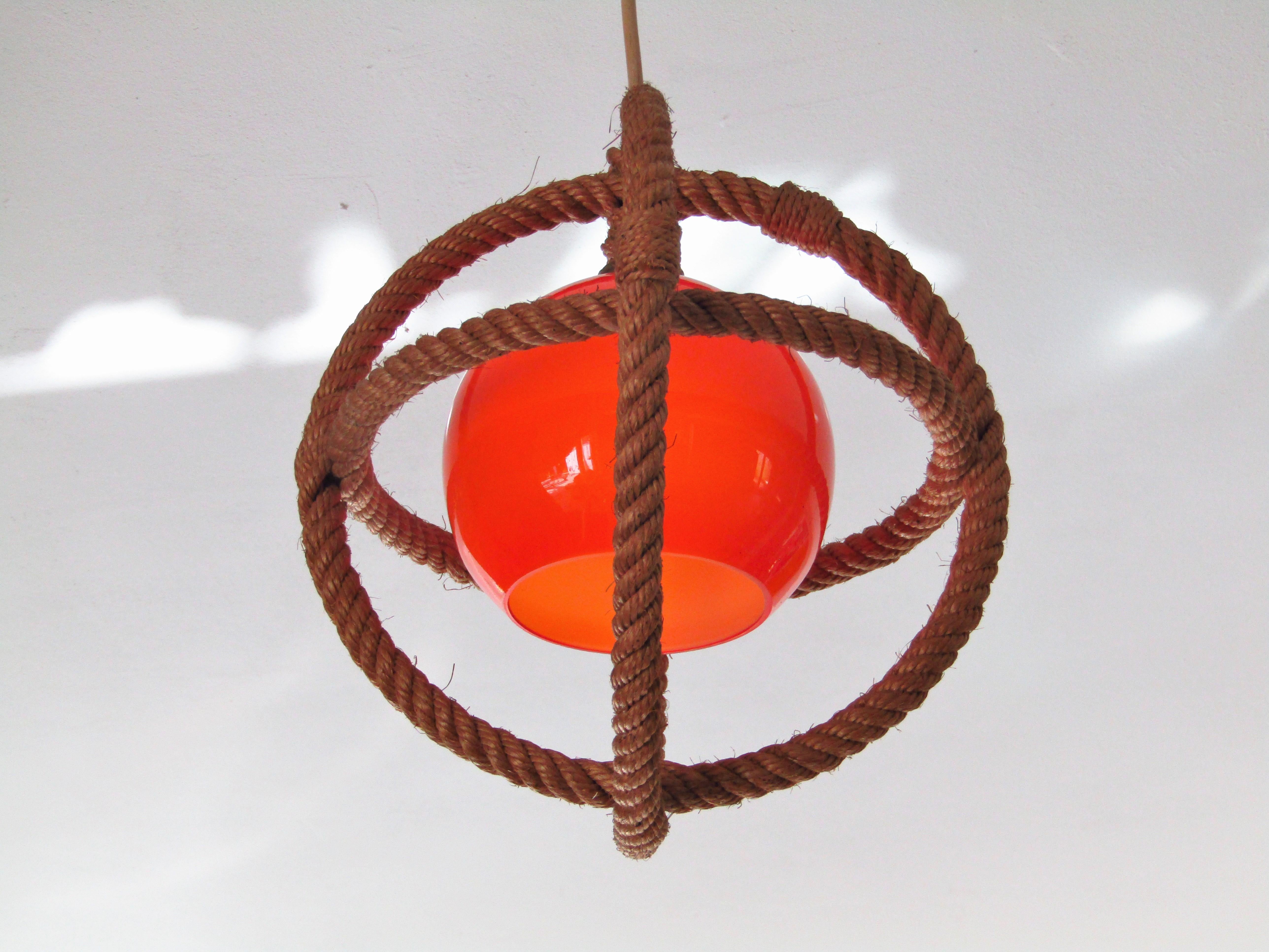 Mid-Century Rope Pendant Glass Shade by Audoux Minnet, France, 1960's For Sale 5