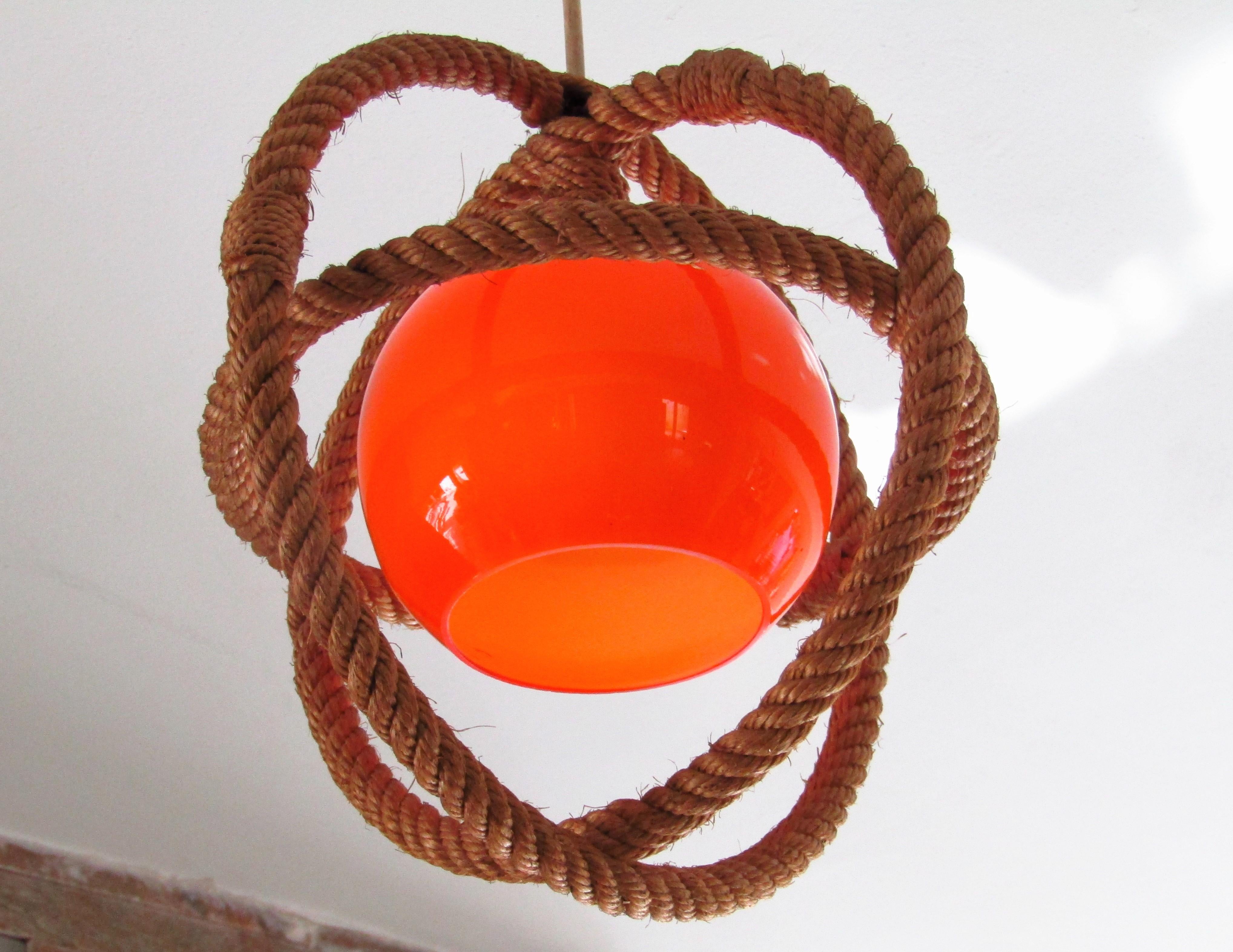 Mid-Century Rope Pendant Glass Shade by Audoux Minnet, France, 1960's For Sale 6