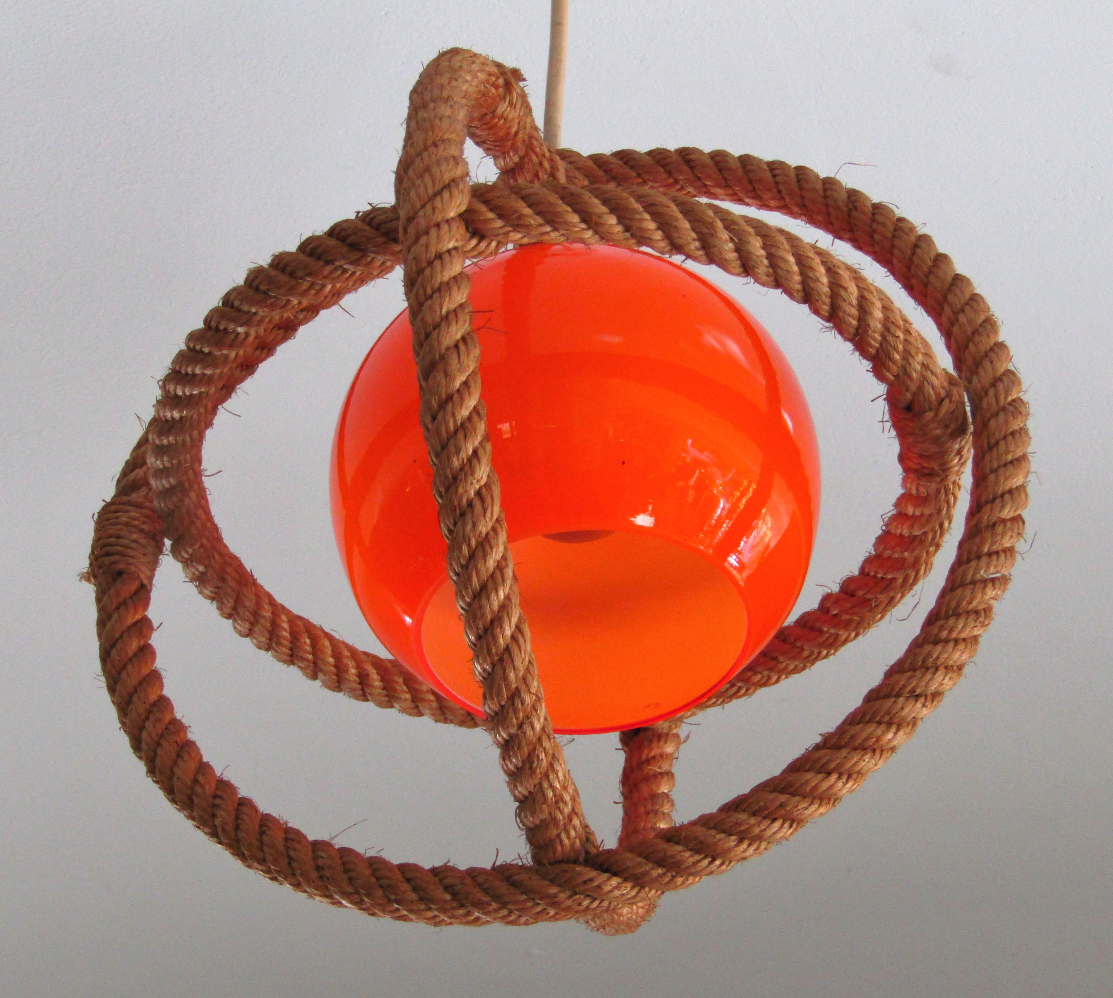 Mid-Century Rope Pendant Glass Shade by Audoux Minnet, France, 1960's For Sale 9