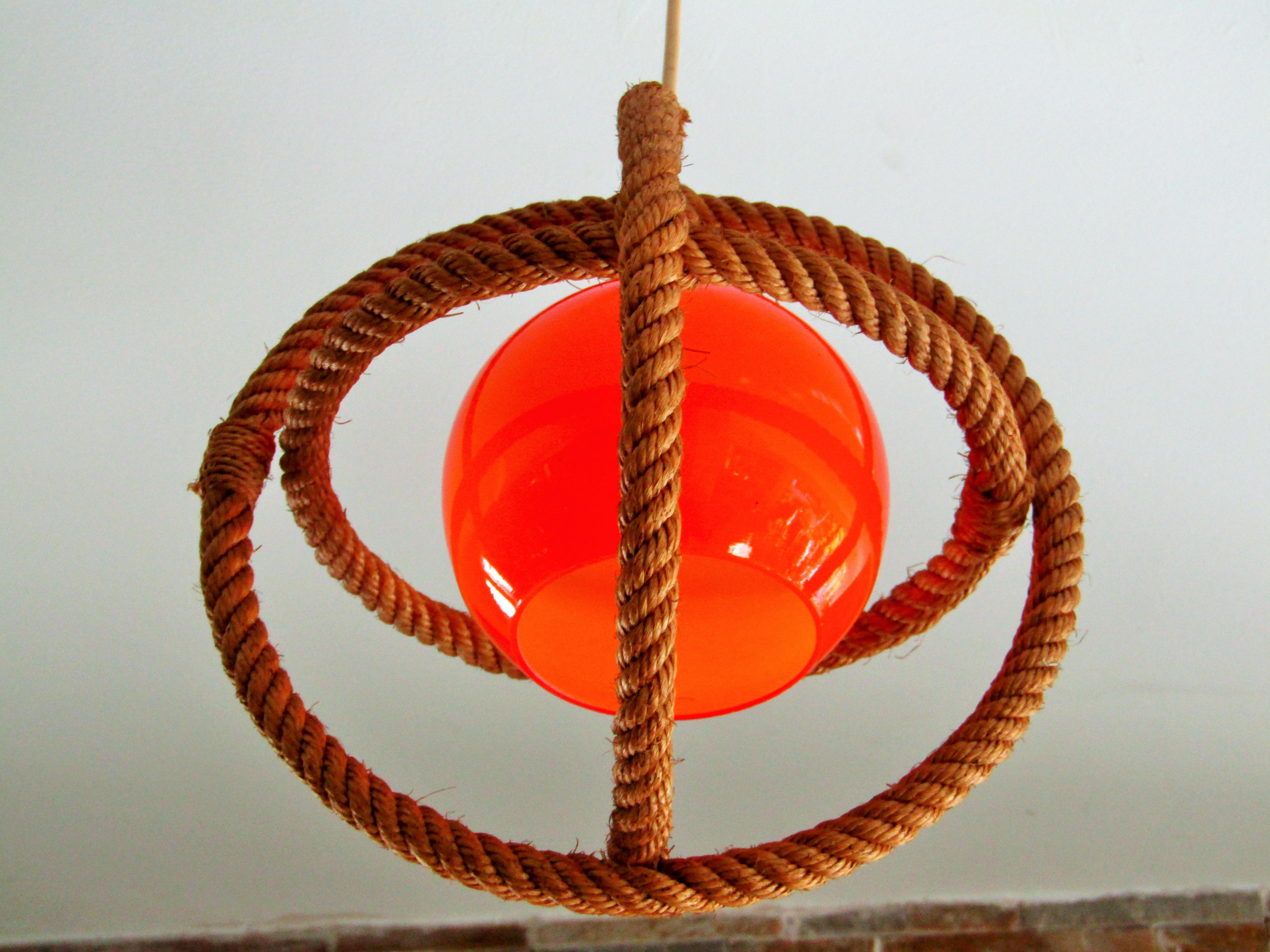 Mid-century rope pendant glass shade by Adrian Audoux and Frida Minnet, France, 1960's.