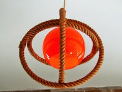 Mid-Century Rope Pendant Glass Shade by Audoux Minnet, France, 1960's
