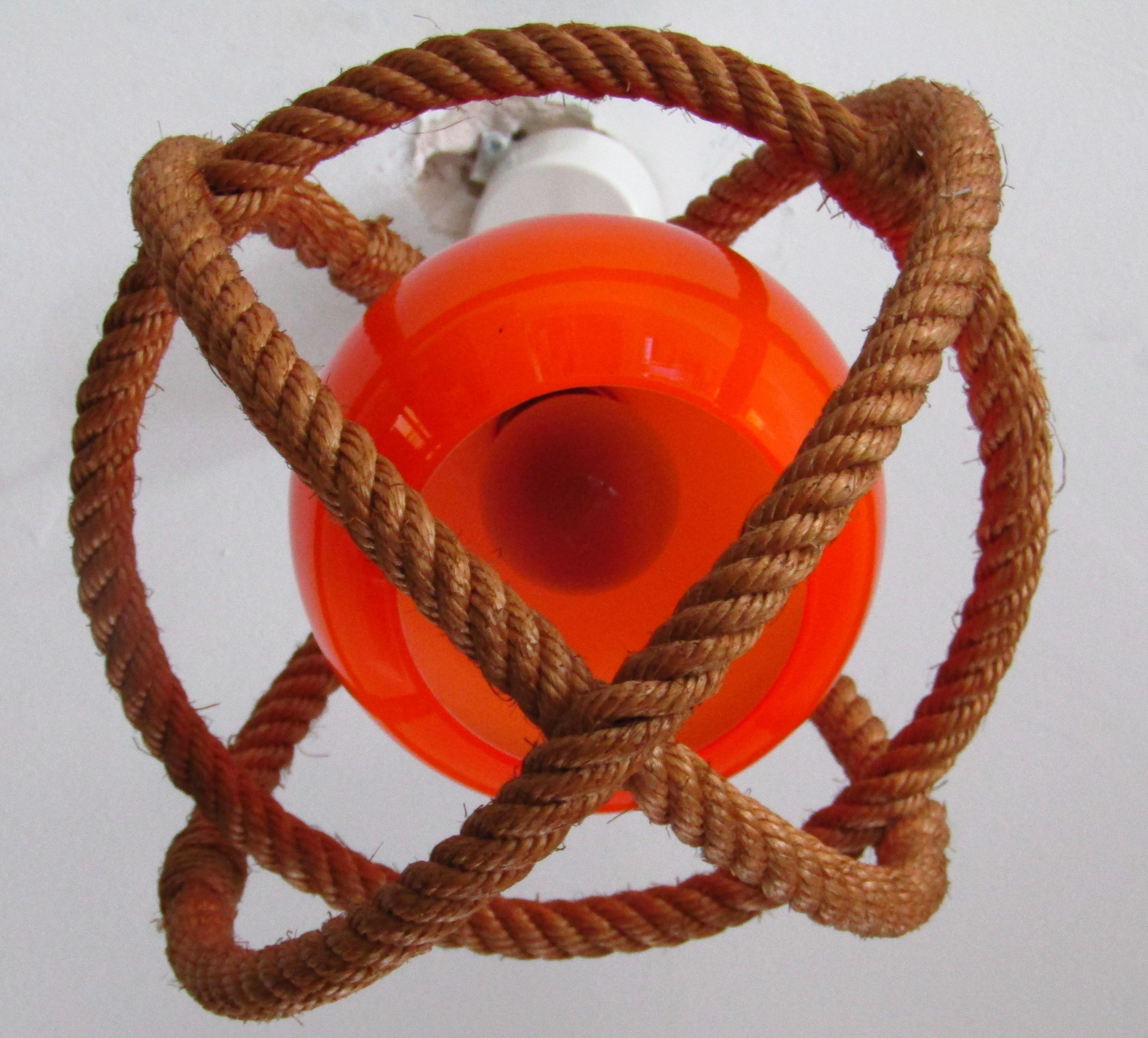 Mid-Century Rope Pendant Glass Shade by Audoux Minnet, France, 1960's In Good Condition For Sale In Saarbruecken, DE