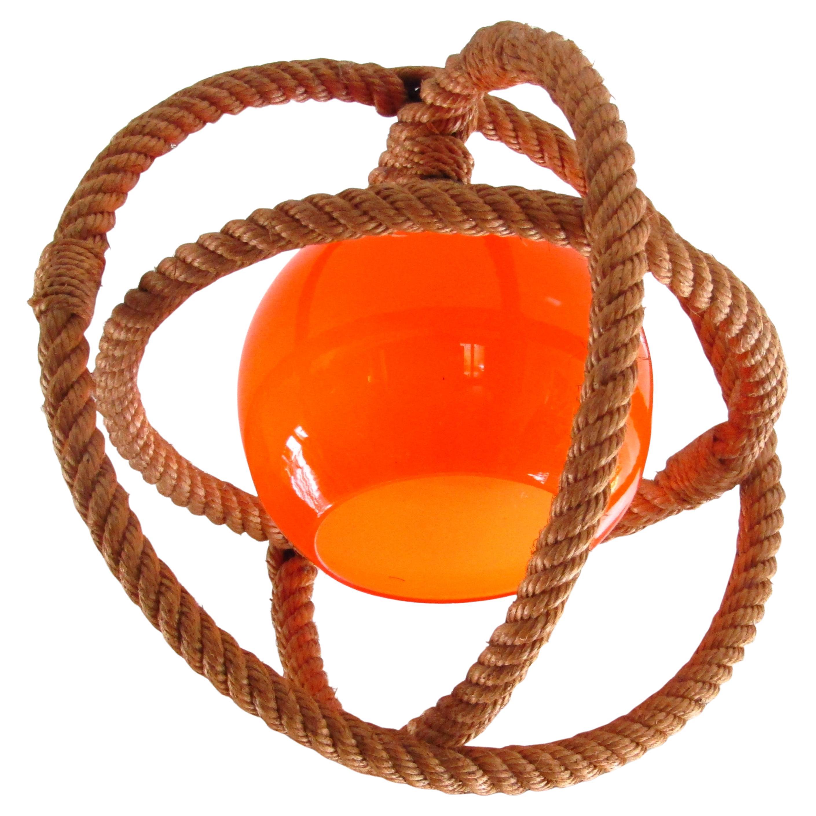 Mid-Century Rope Pendant Glass Shade by Audoux Minnet, France, 1960's For Sale