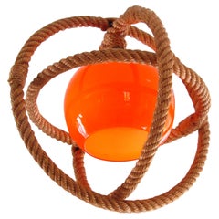 Retro Mid-Century Rope Pendant Glass Shade by Audoux Minnet, France, 1960's