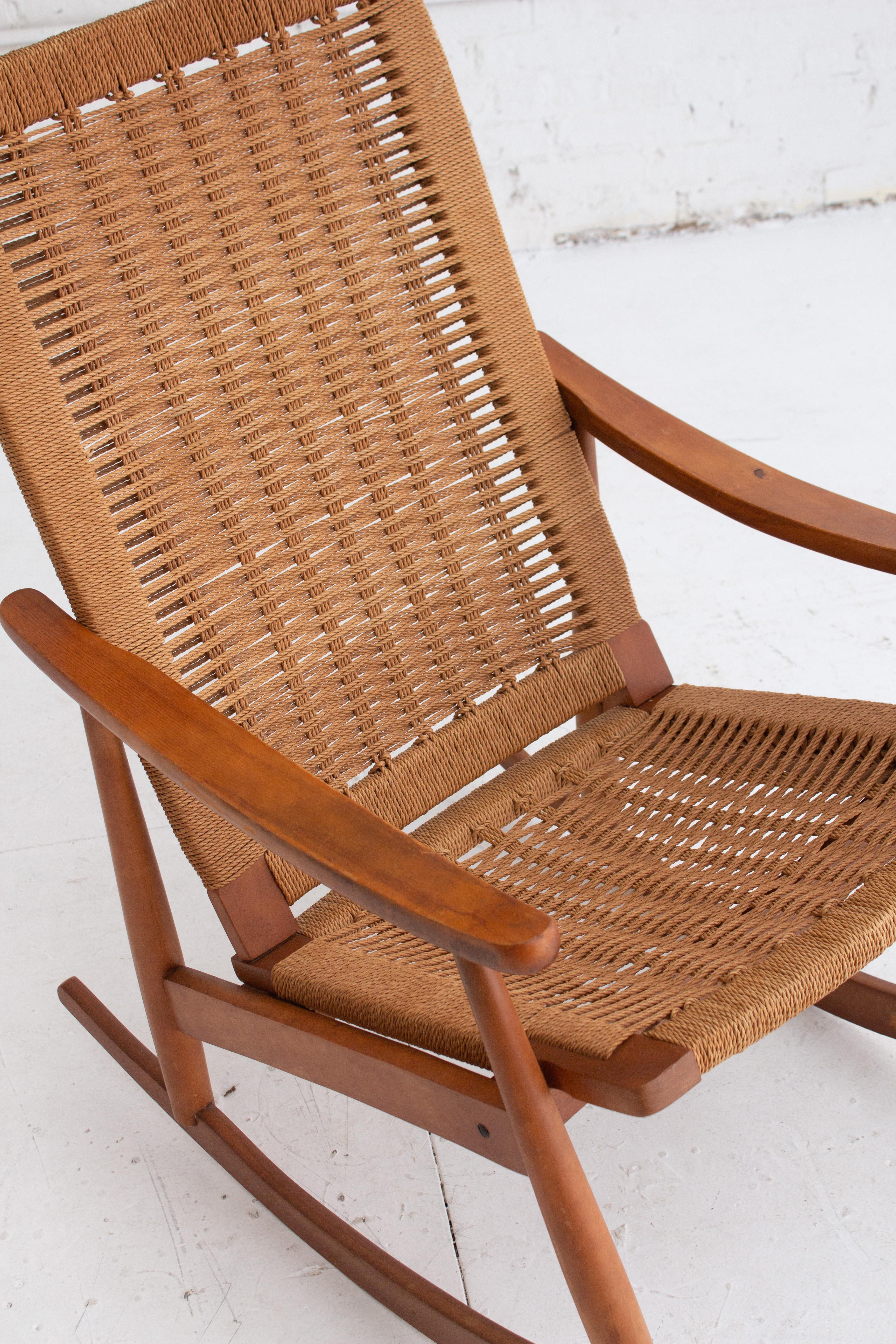 Mid-20th Century Midcentury Rope Rocking Chair in the Style of Hans Wegner
