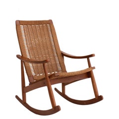Midcentury Rope Rocking Chair in the Style of Hans Wegner