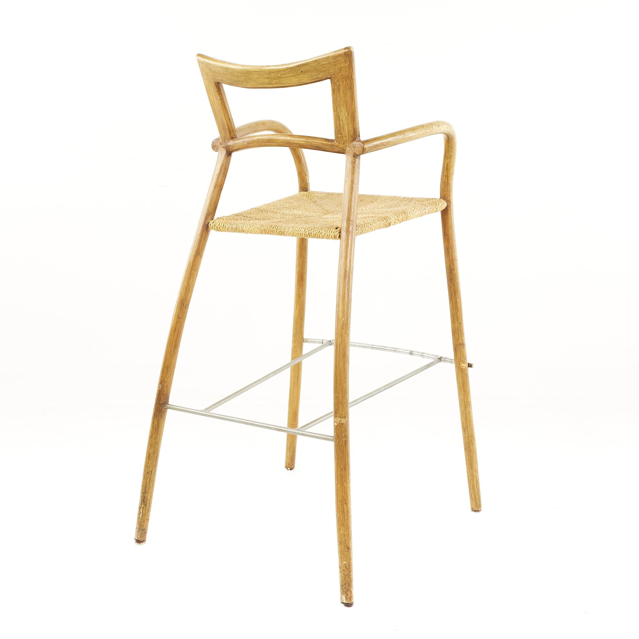 Late 20th Century Mid-Century Rope Seat Bar Stools, Set of 5 For Sale