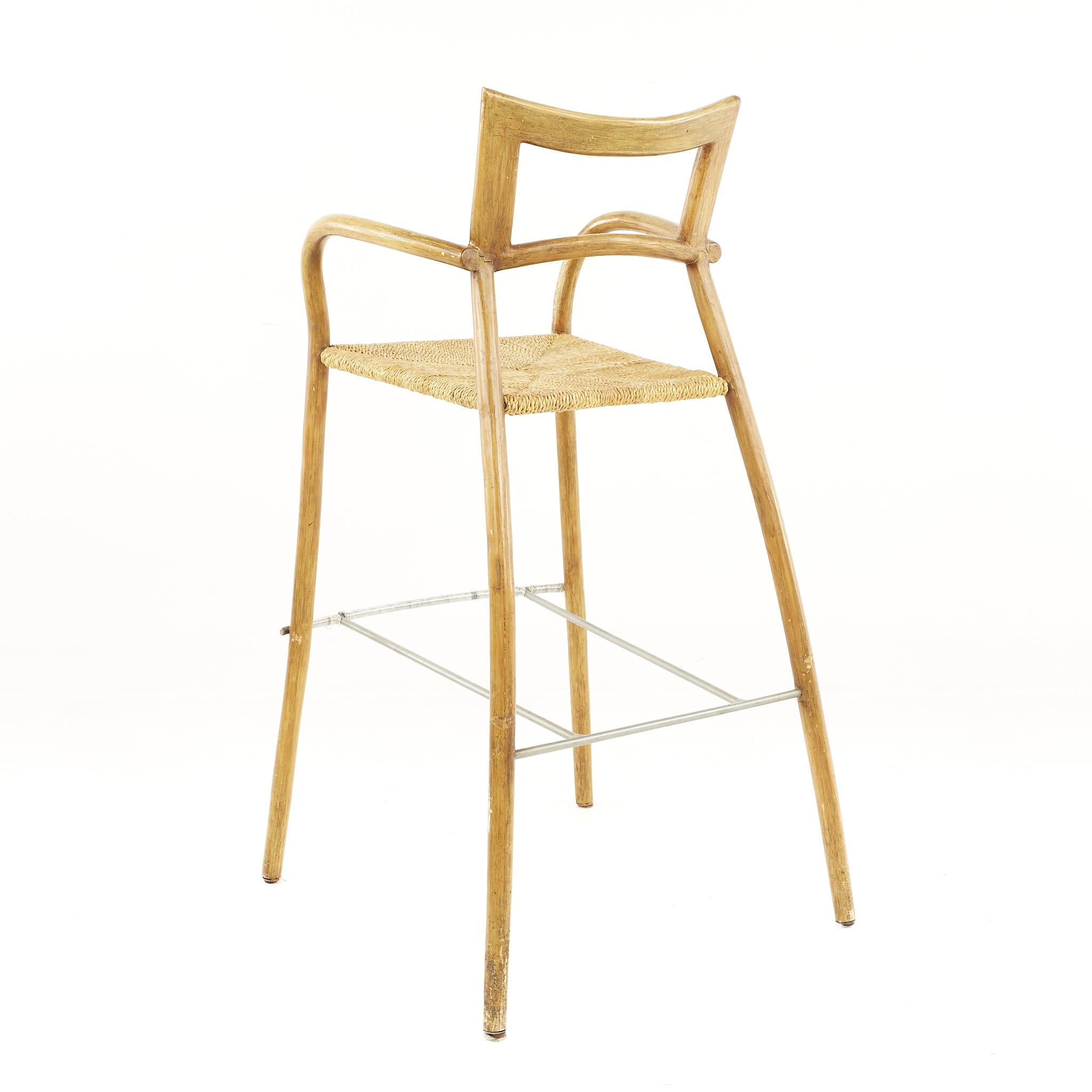 Mid-Century Rope Seat Bar Stools, Set of 5 For Sale 1