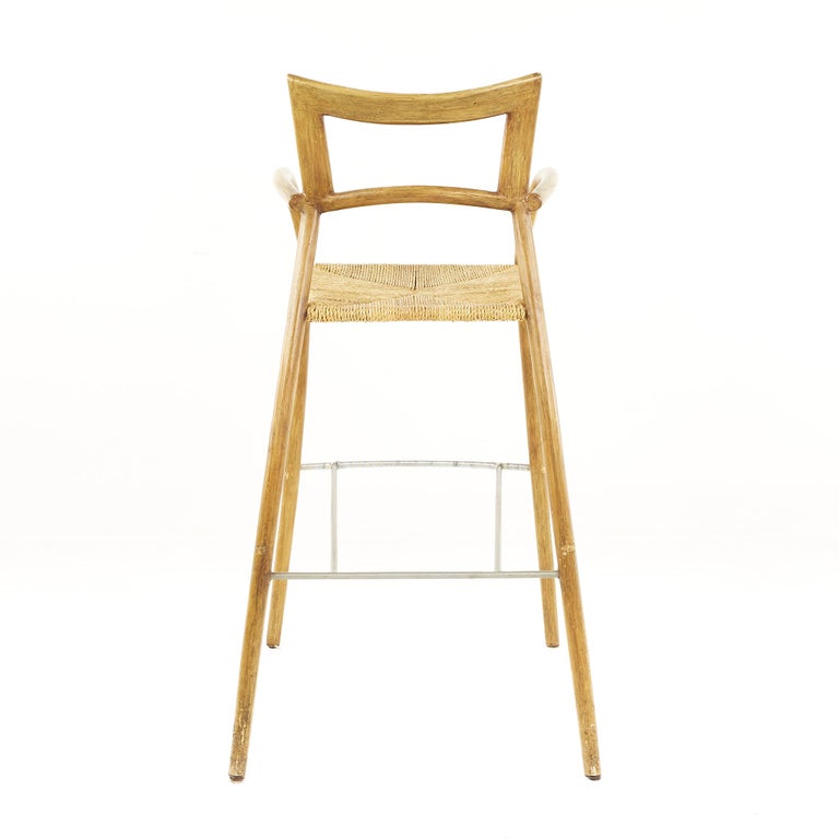 MidCentury Rope Seat Bar Stools, Set of 5 For Sale at 1stDibs