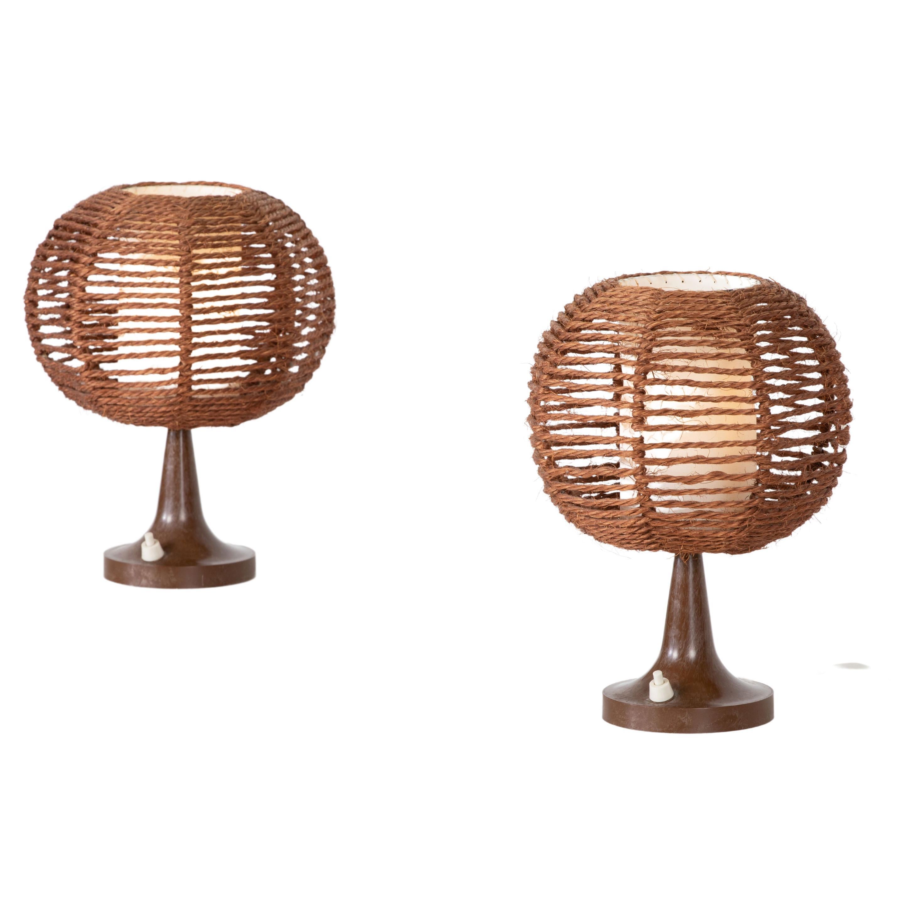 Mid-Century Rope Table Lamp, 1970, France, a Pair For Sale