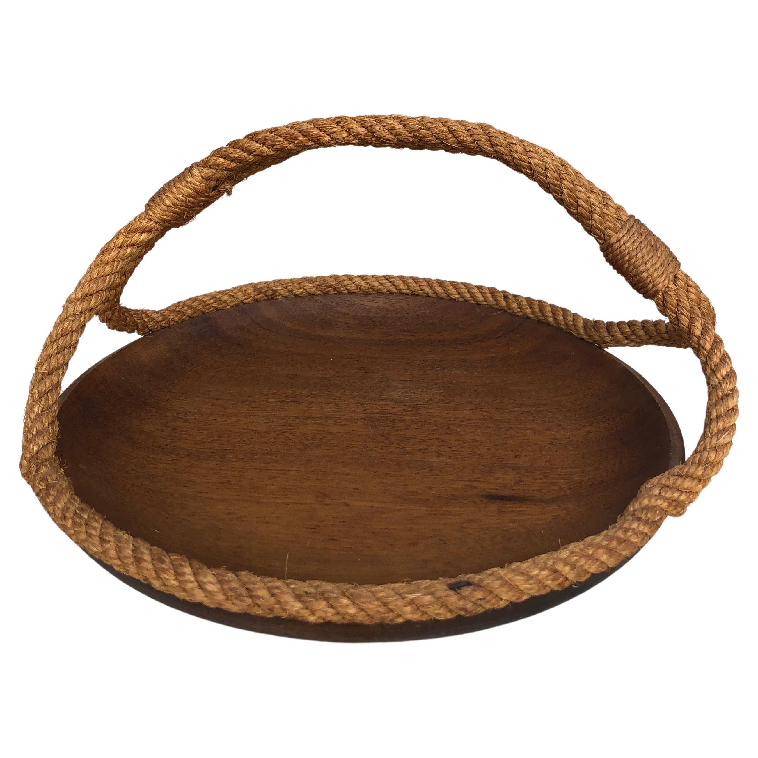 Mid-Century Rope & Wood Basket Adrien Audoux & Frida Minet For Sale