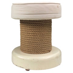 Mid-Century Rope & Wood Stool Adrien Audoux & Frida Minet
