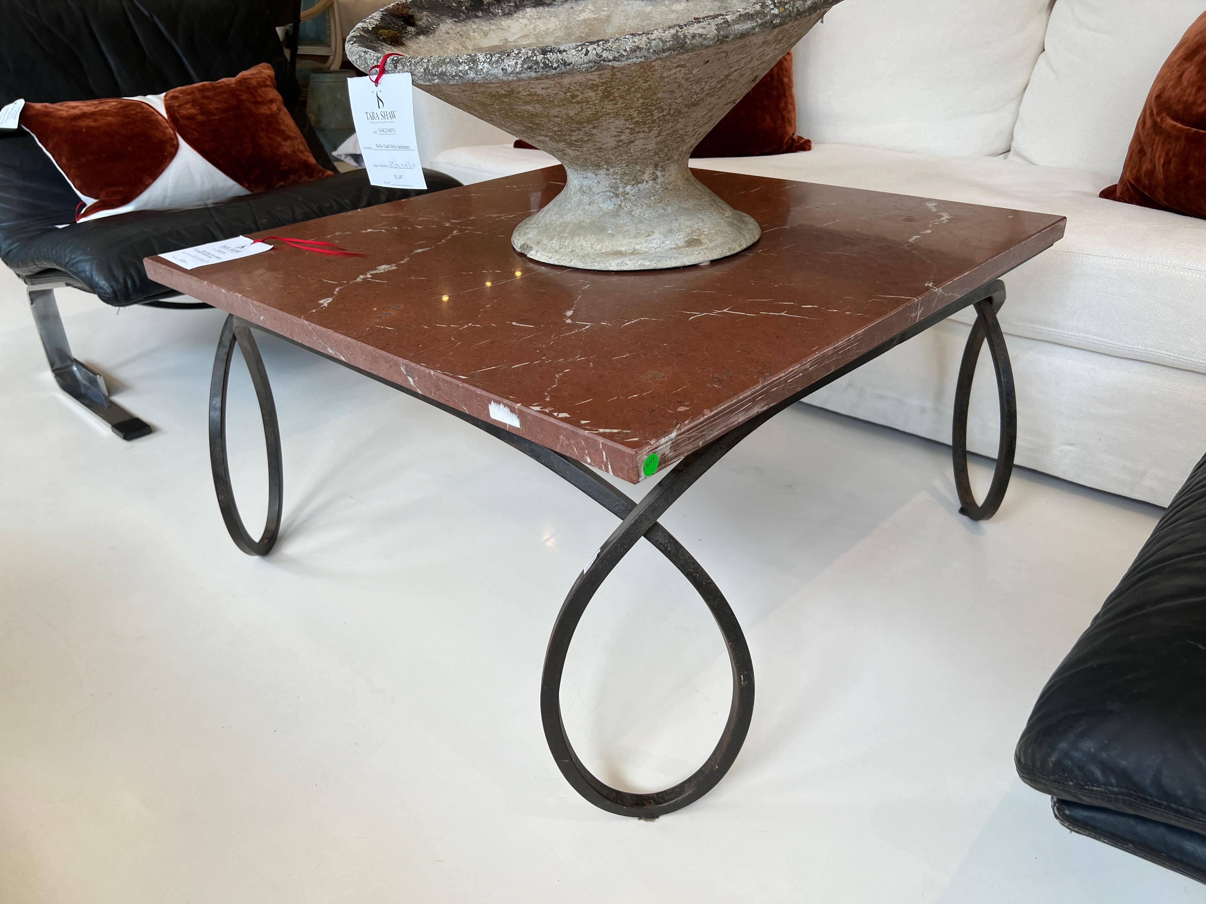 French Mid-Century Rosa Marble Top Table with Iron Base