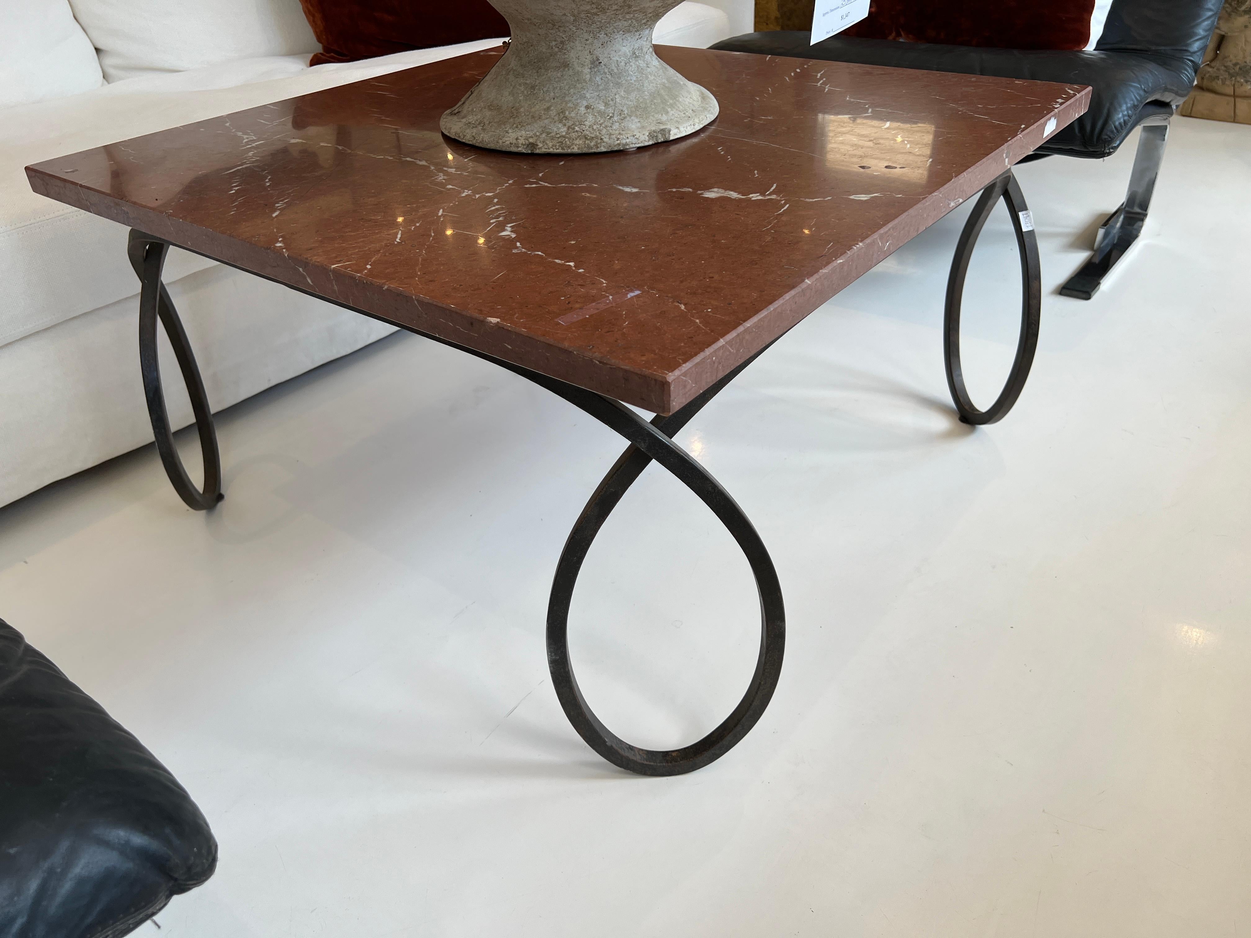 Mid-Century Rosa Marble Top Table with Iron Base In Fair Condition In New Orleans, LA