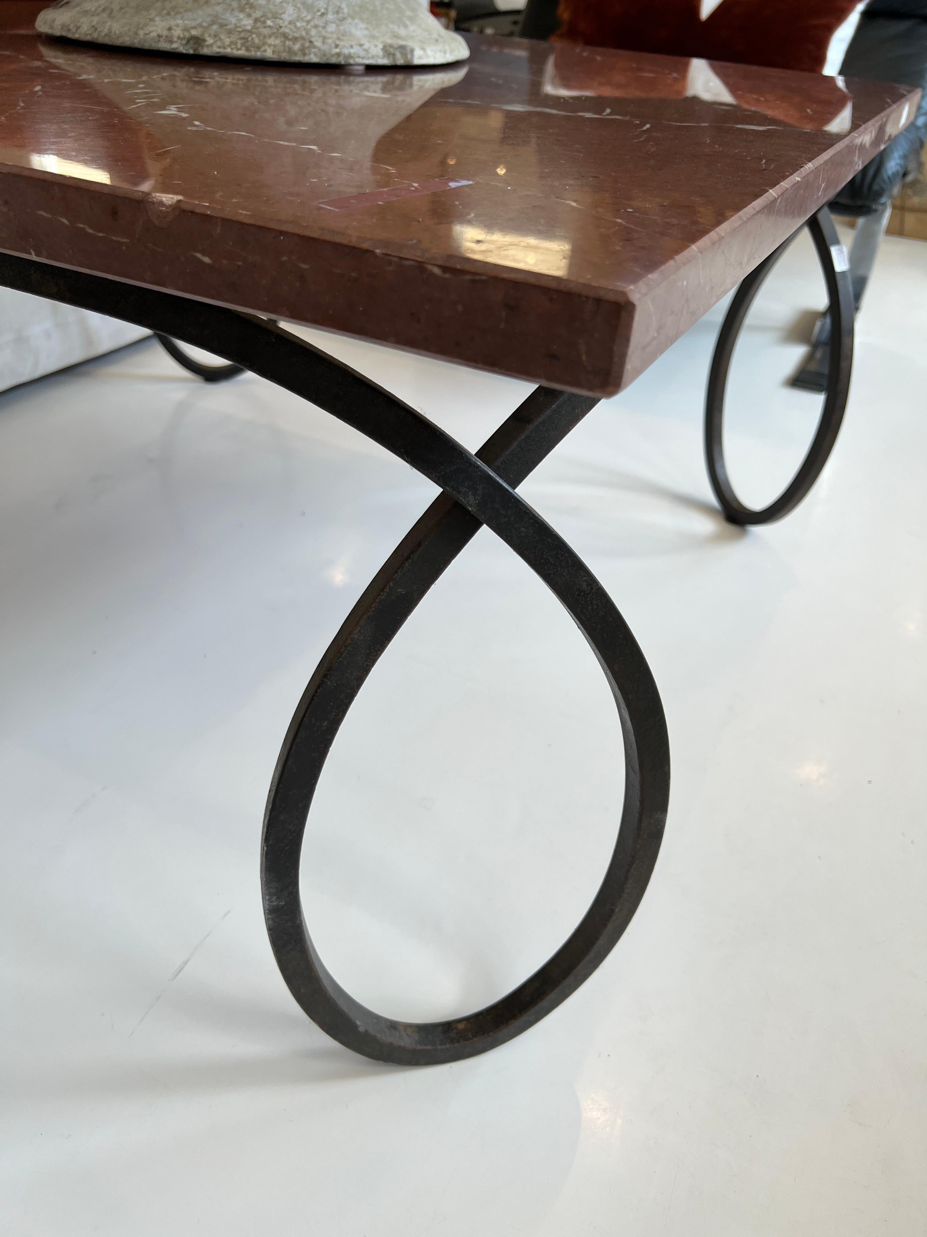 20th Century Mid-Century Rosa Marble Top Table with Iron Base