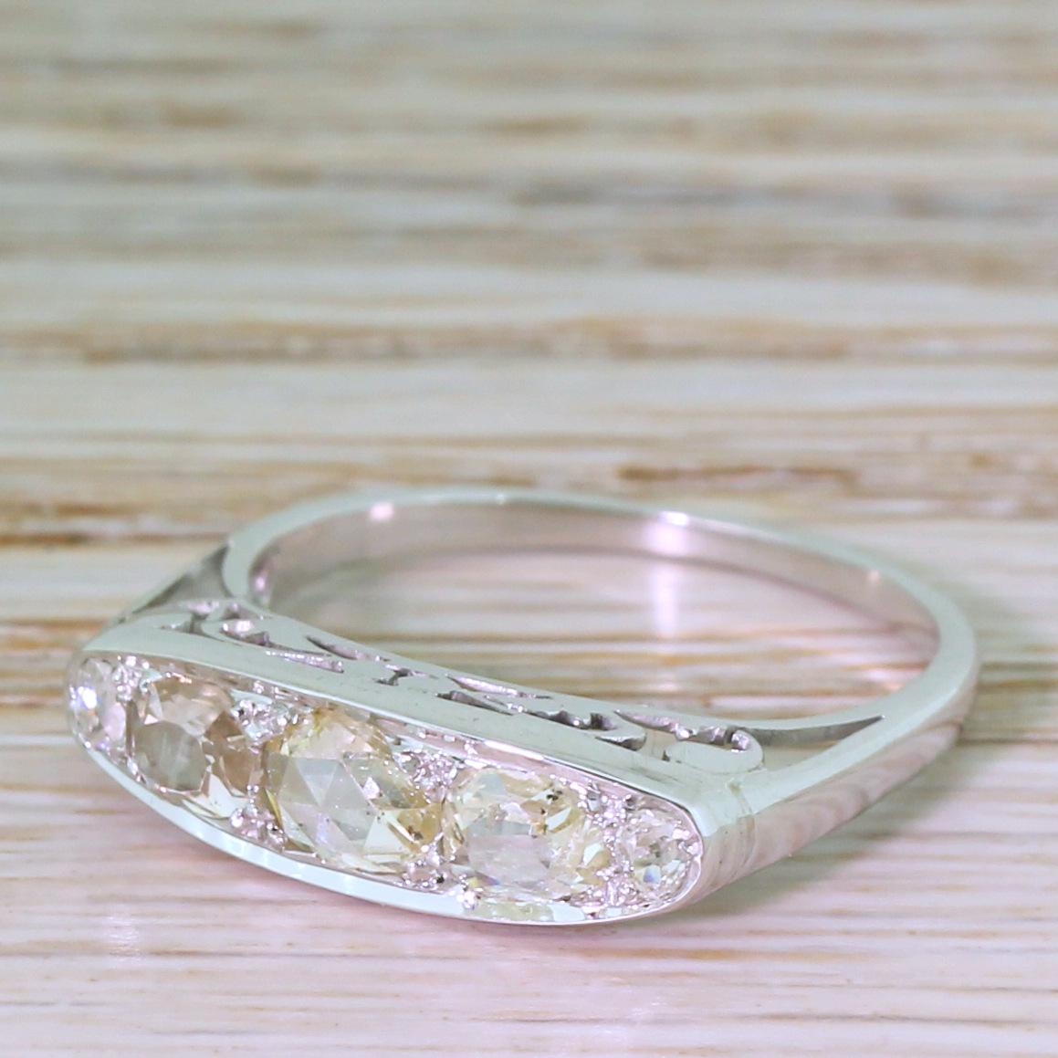 Midcentury Rose Cut and Old Cut Diamond Five-Stone Ring 1