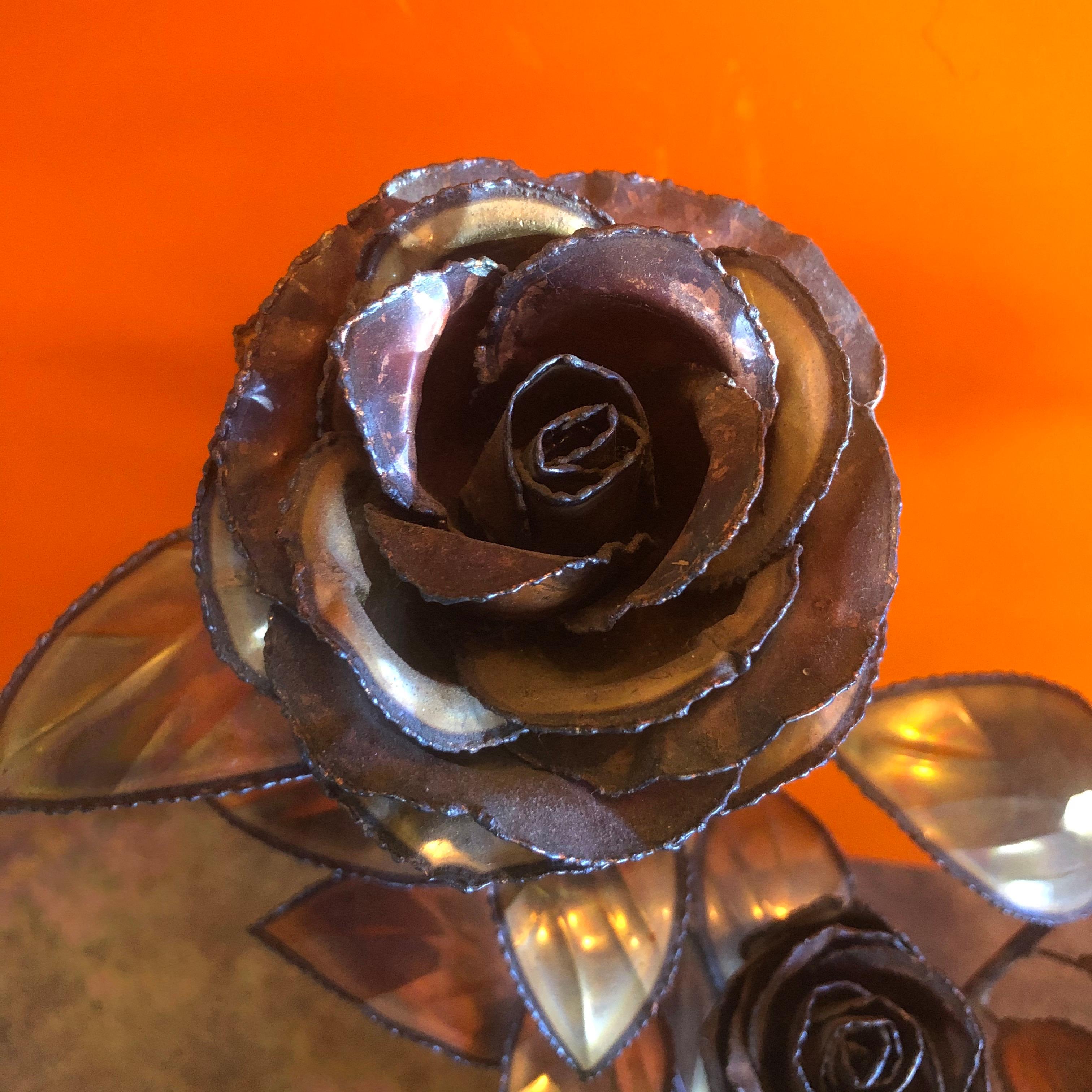 Midcentury Rose Floral Sculpture on Quartz Base in the Style of C. Jere 1