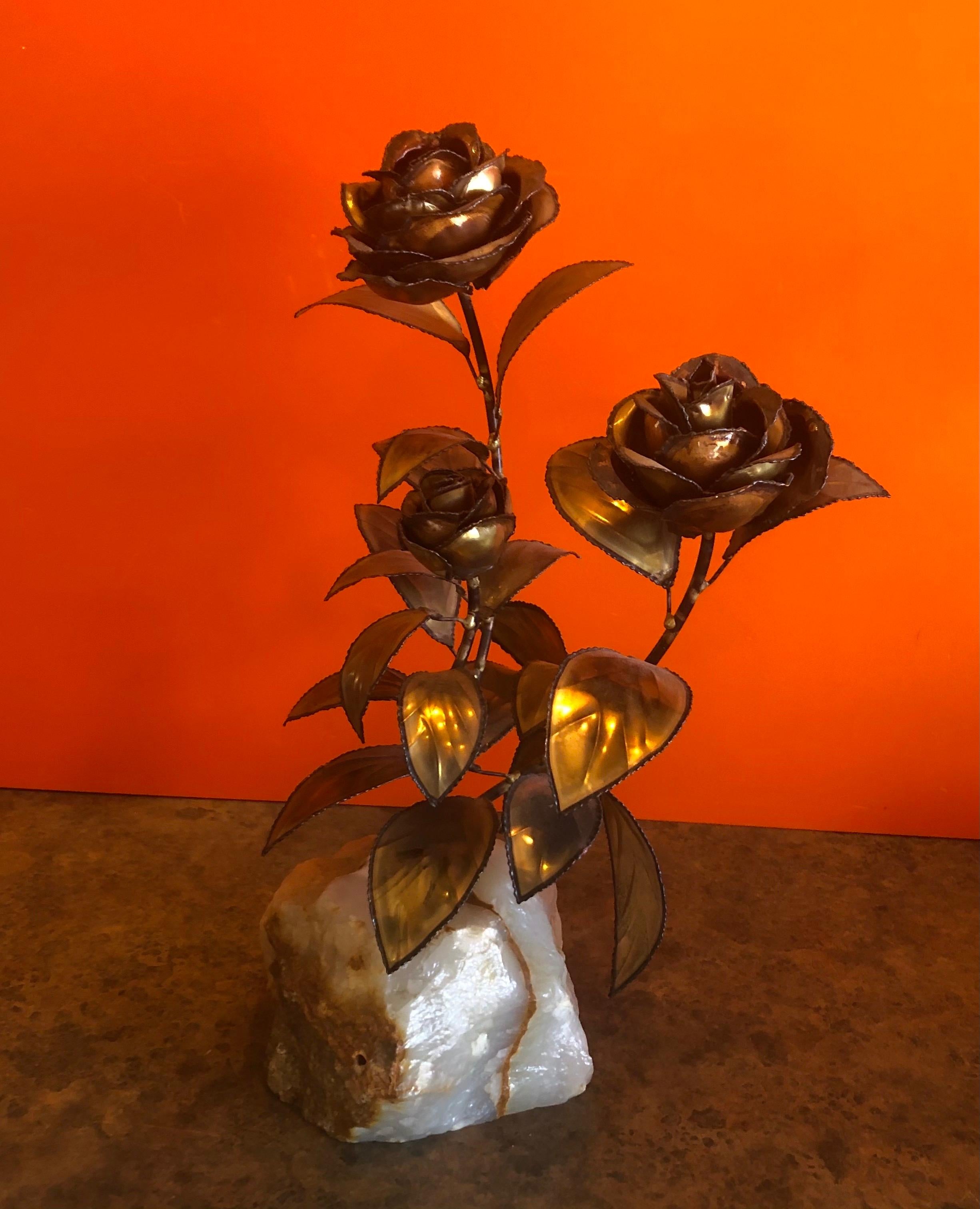 Midcentury Rose Floral Sculpture on Quartz Base in the Style of C. Jere 2