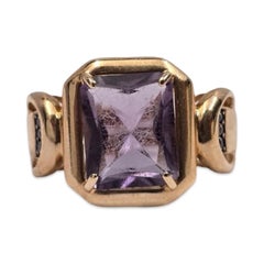 Mid-Century Rose Gold Architectural 3ct Amethyst Cocktail Ring