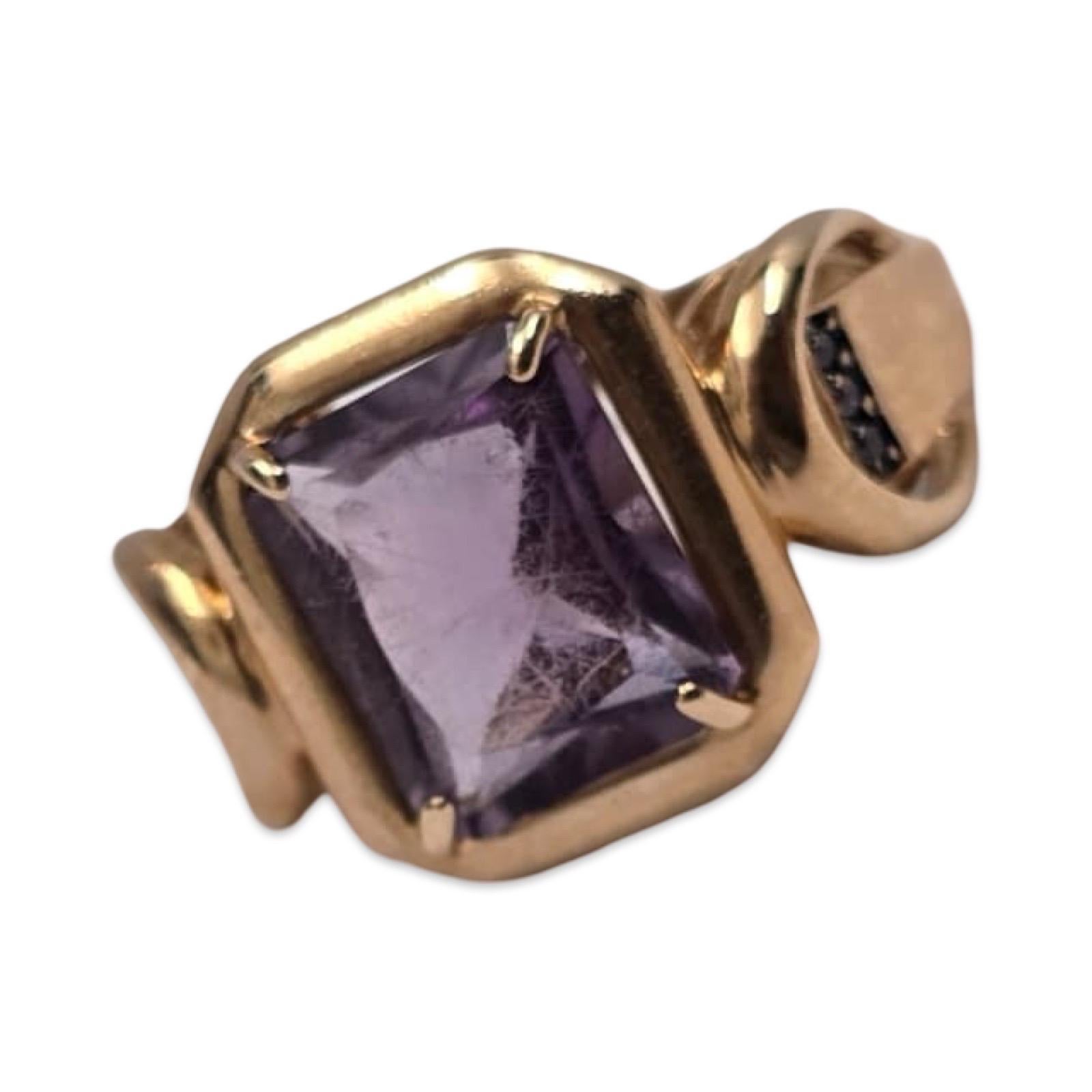 da uomo o donna Anello Cocktail Architettonico in oro rosa di metà secolo con ametista da 3 carati in vendita