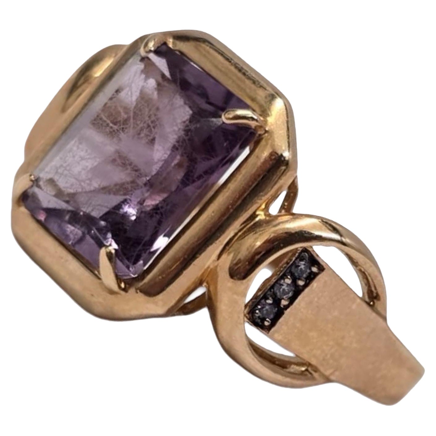 Anello Cocktail Architettonico in oro rosa di metà secolo con ametista da 3 carati in vendita