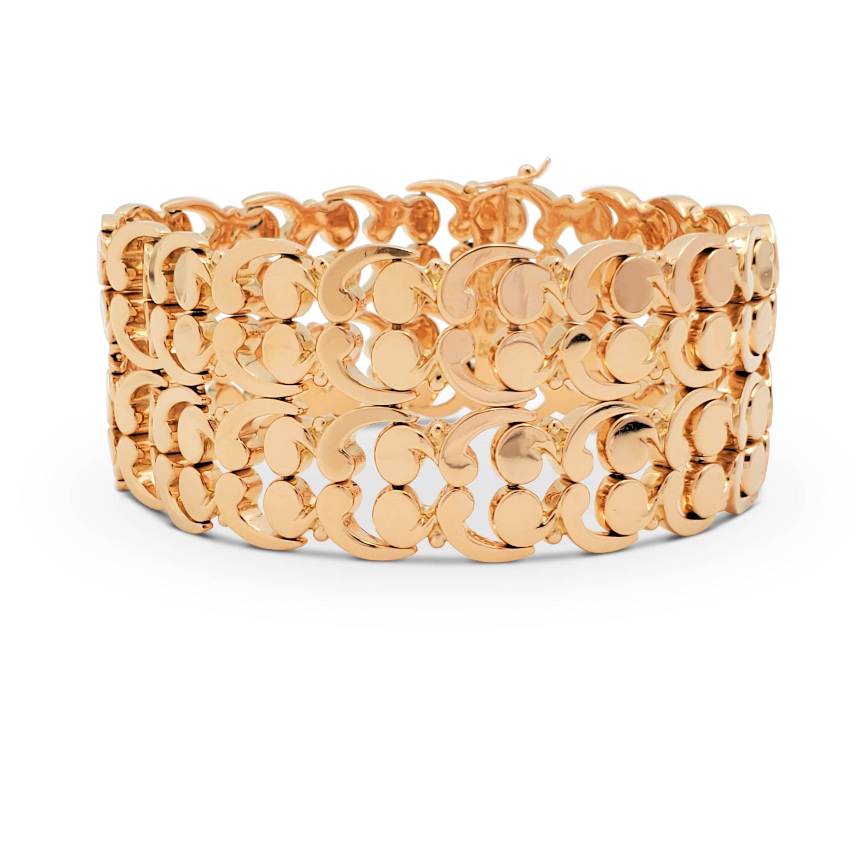 Women's or Men's Mid-Century Rose Gold Fancy Link Wide Bracelet