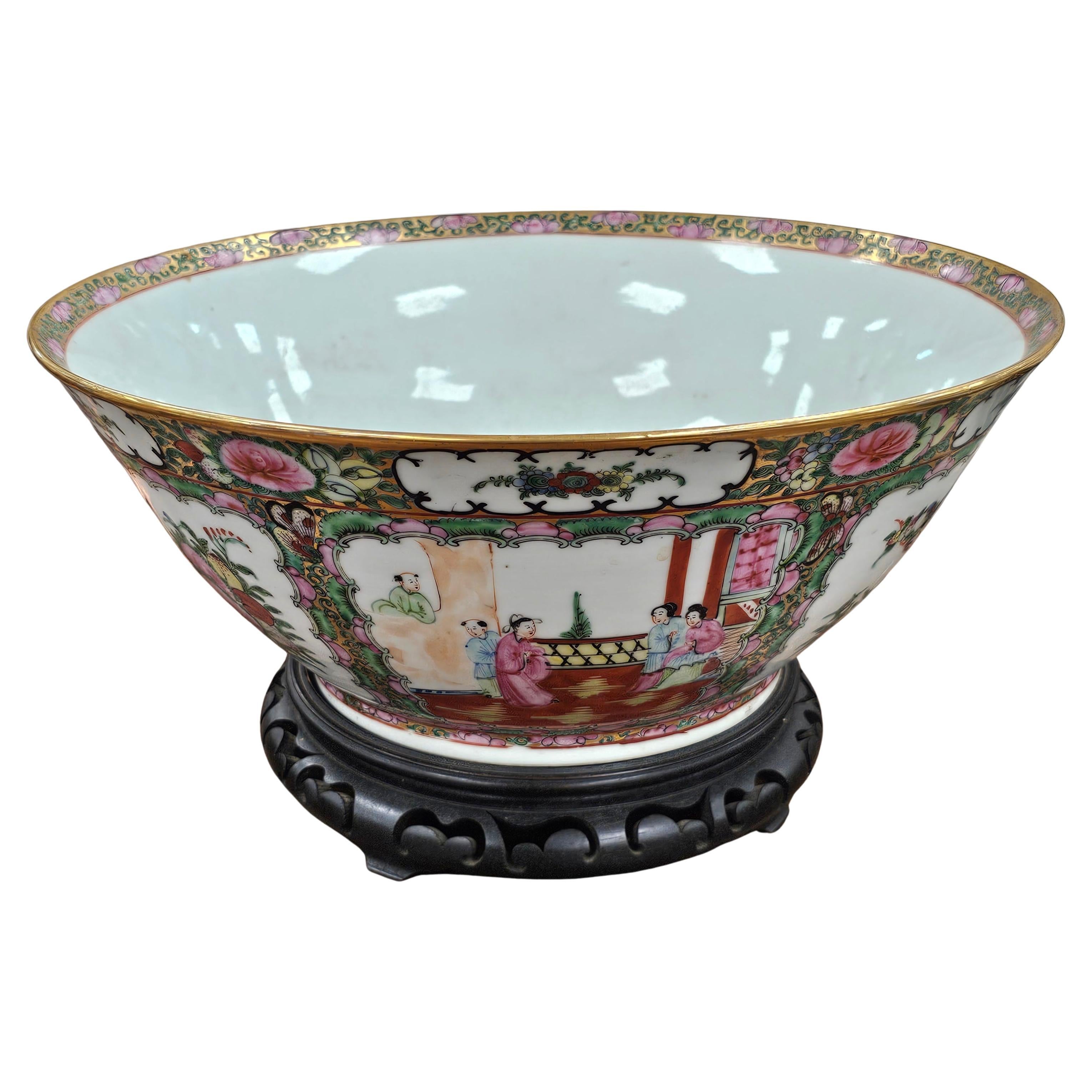 Mid Century  Rose Medallion Decorated Bowl