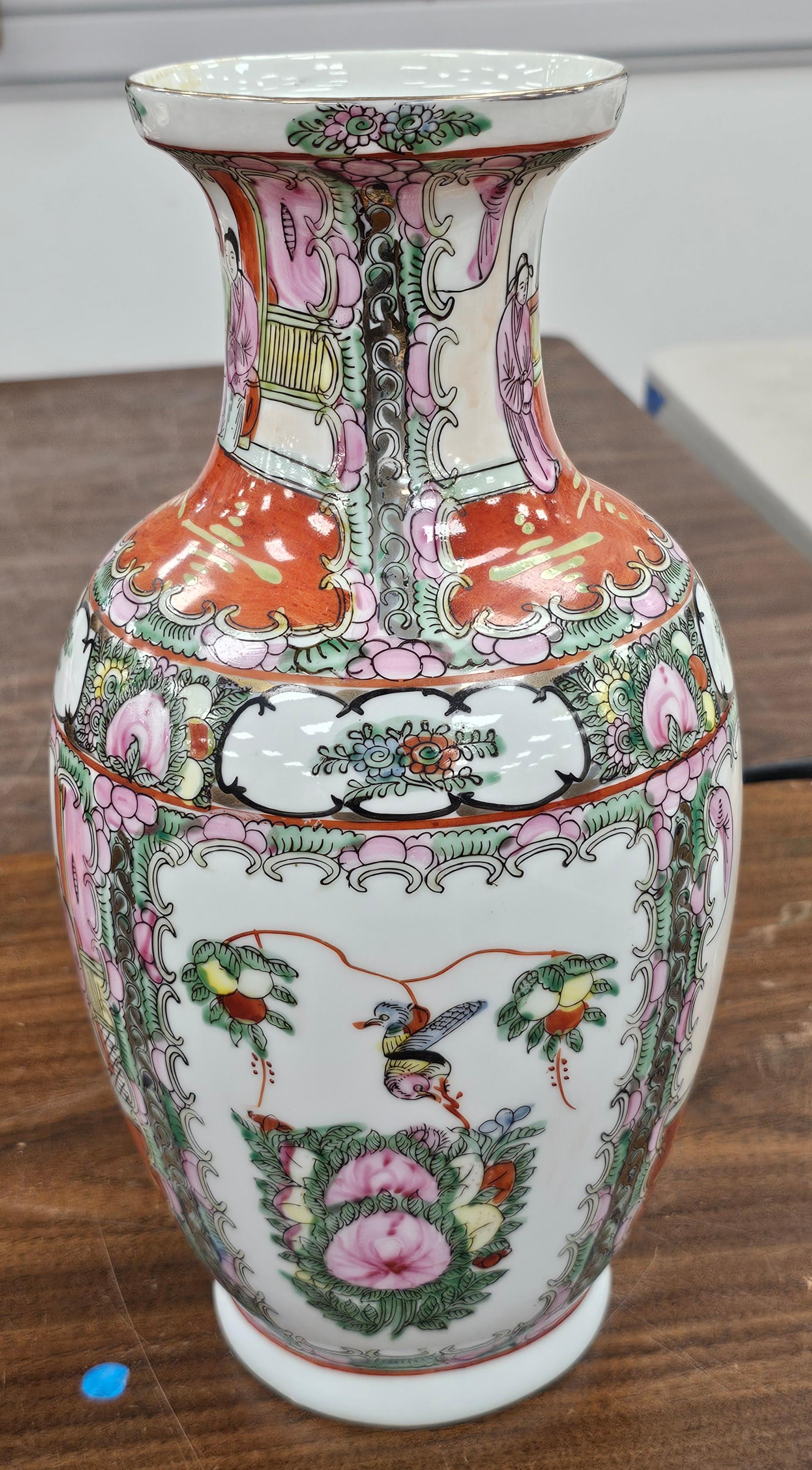 Chinese Export Mid Century  Rose Medallion Porcelain Enamel Vase For Sale