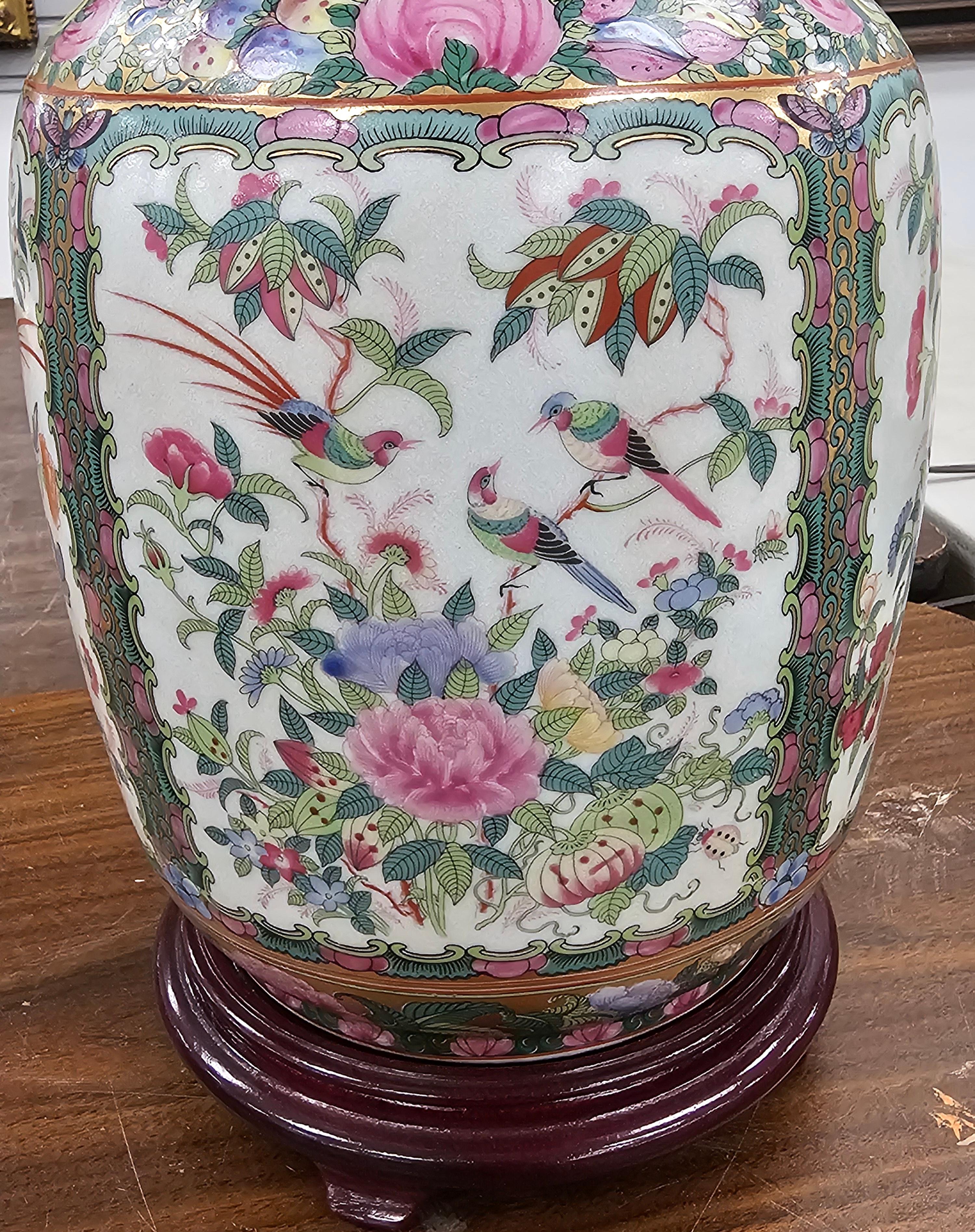 Chinese Export Mid Century  Rose Medallion Vase Mounted as Lamp For Sale