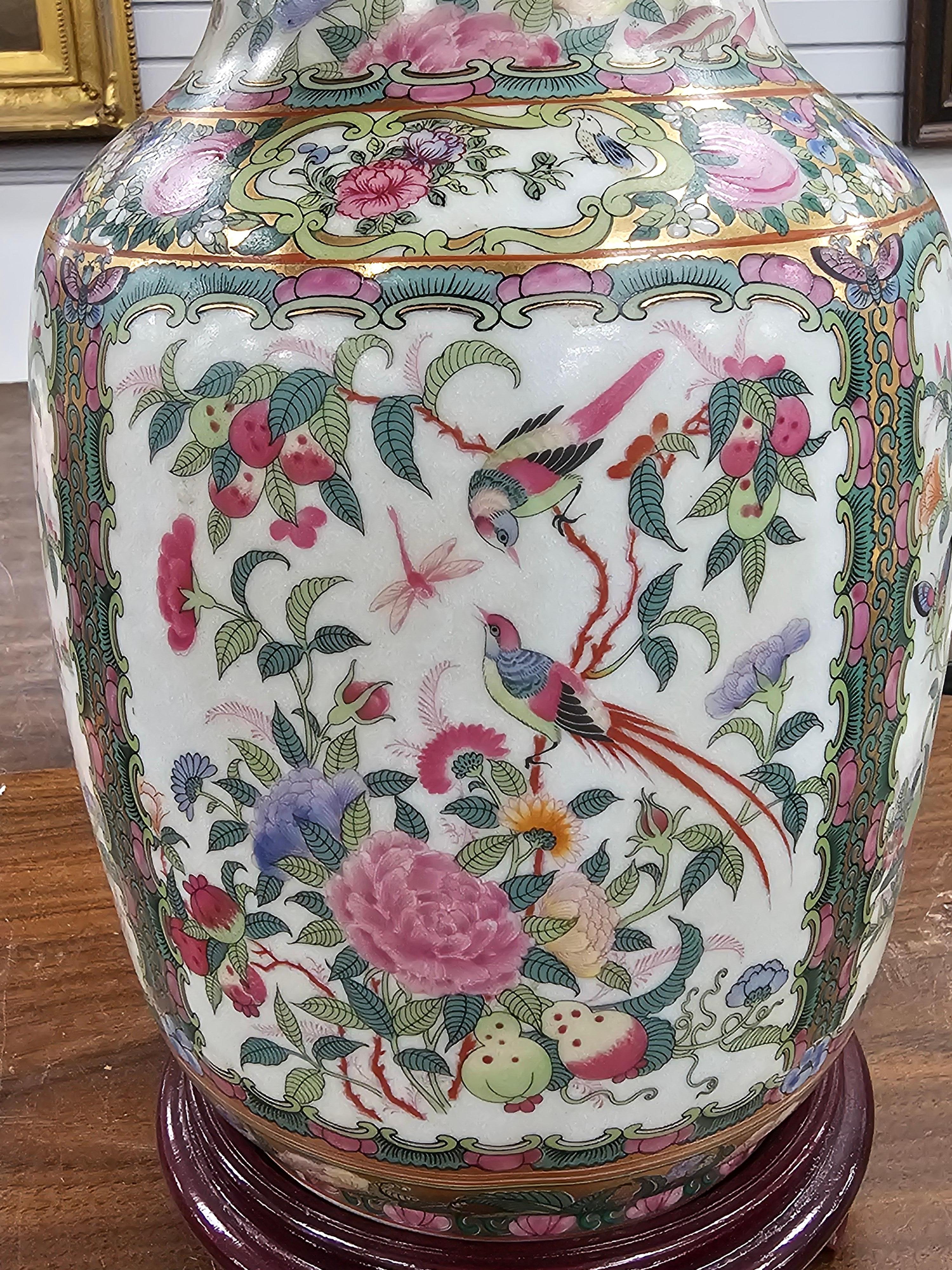 Chinese Mid Century  Rose Medallion Vase Mounted as Lamp For Sale